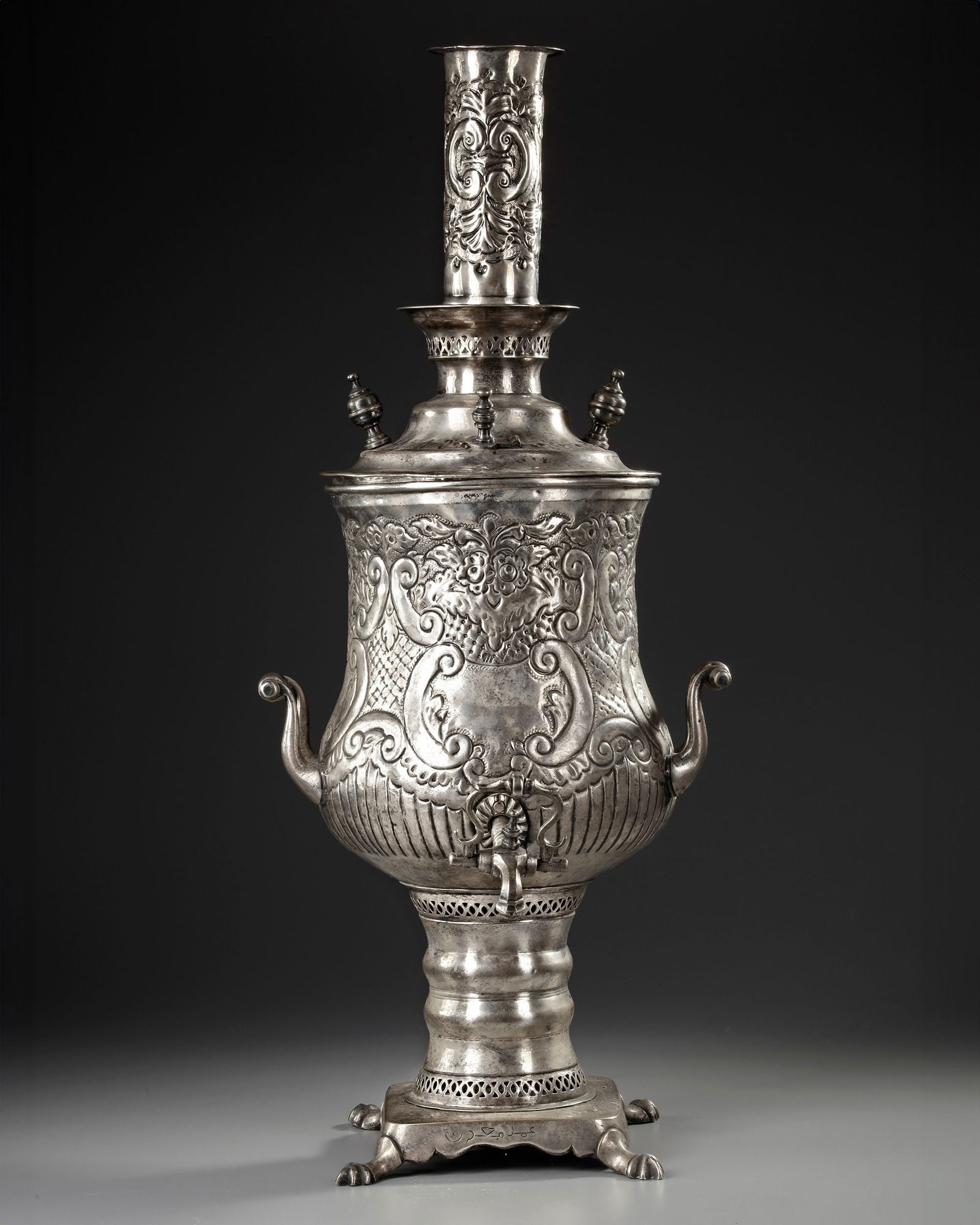 A LARGE OTTOMAN SILVER PLATED SAMOVAR, LATE 19TH EARLY 20TH CENTURY (1 of 3)