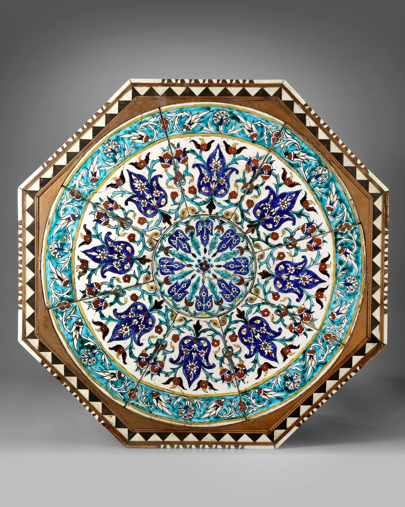 AN OTTOMAN BONE-INLAID WOODEN TABLE, INLAID WITH POTTERY TILES, TURKEY OR SYRIA, 19TH CENTURY (1 of 3)