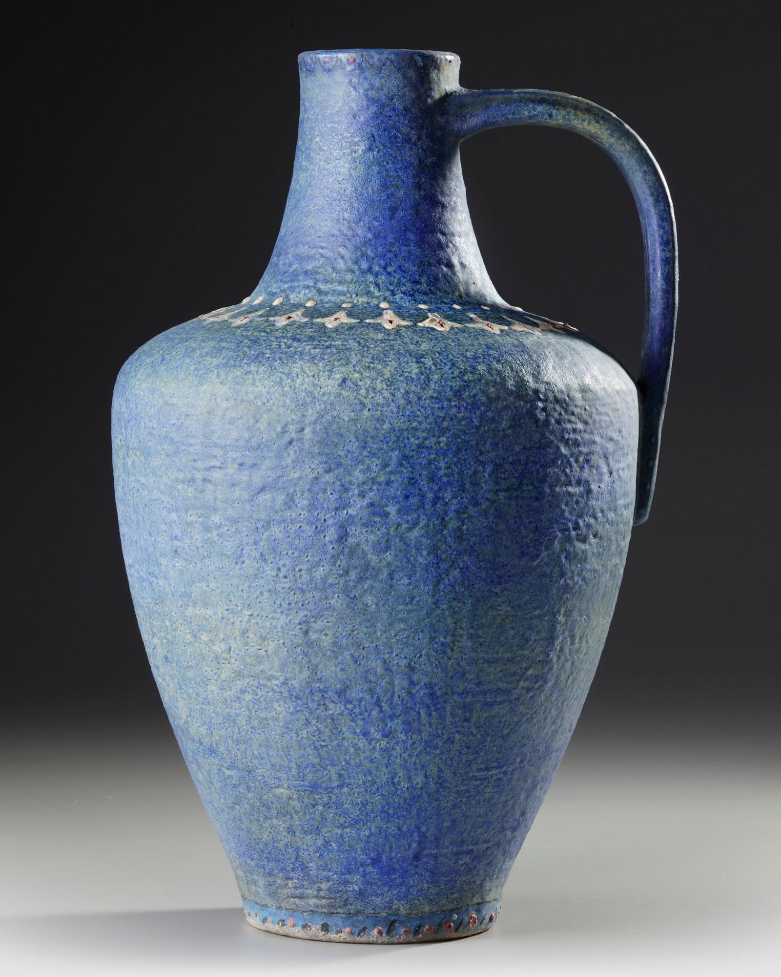 A MONUMENTAL TURQUOISE-BLUE GLAZED POTTERY JUG, SPAIN, CIRCA 15TH-16TH CENTURY (1 of 5)
