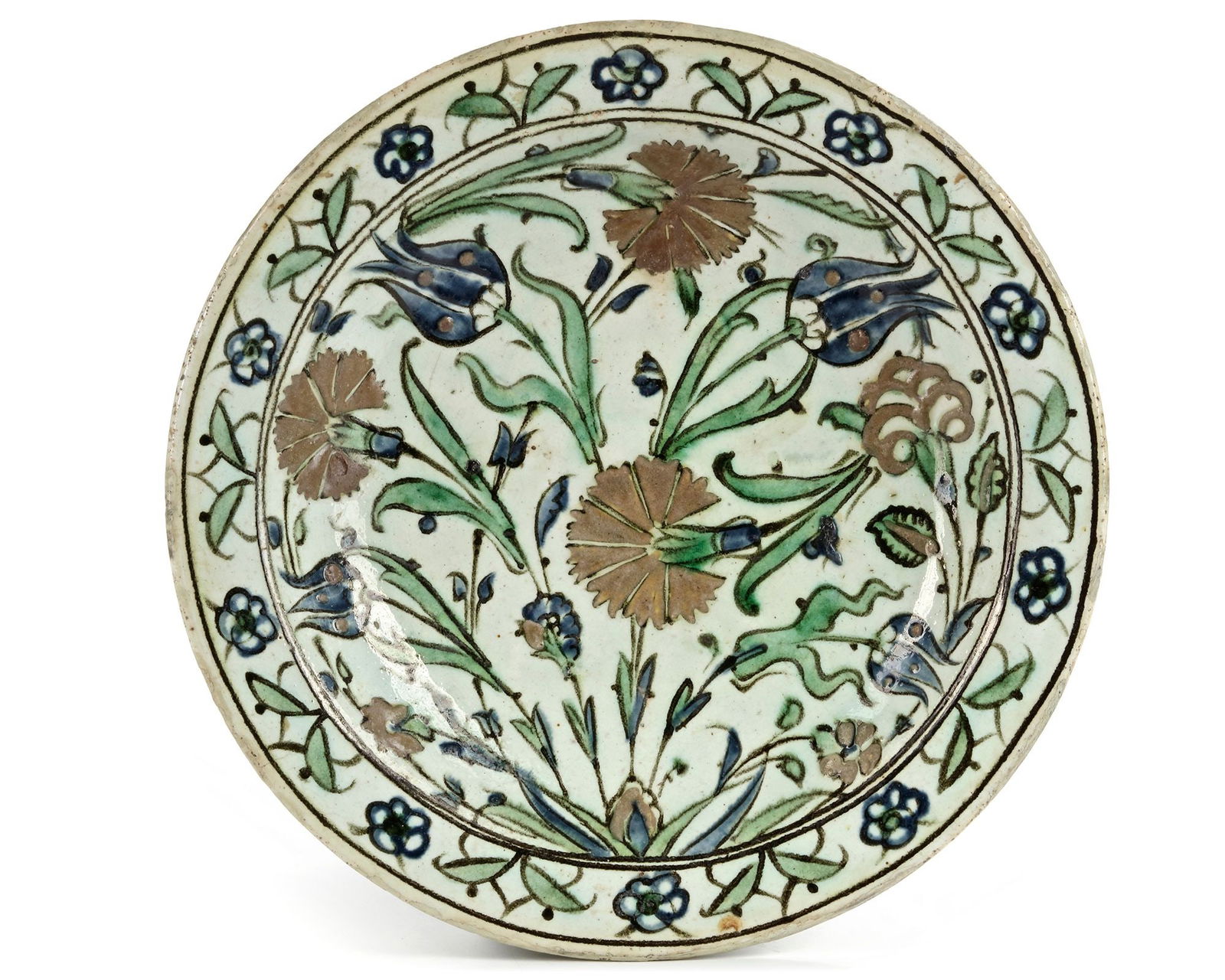 AN IZNIK 'STORM IN A TEACUP' DESIGN POTTERY DISH, OTTOMAN TURKEY, 16TH CENTURY (1 of 2)