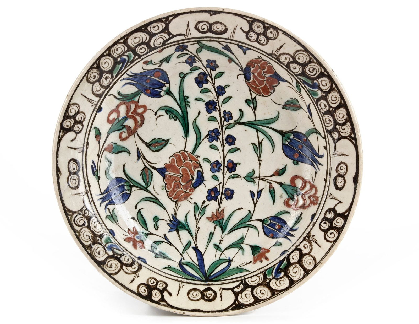 AN IZNIK 'STORM IN A TEACUP' DESIGN POTTERY DISH, OTTOMAN TURKEY, 16TH CENTURY (1 of 2)
