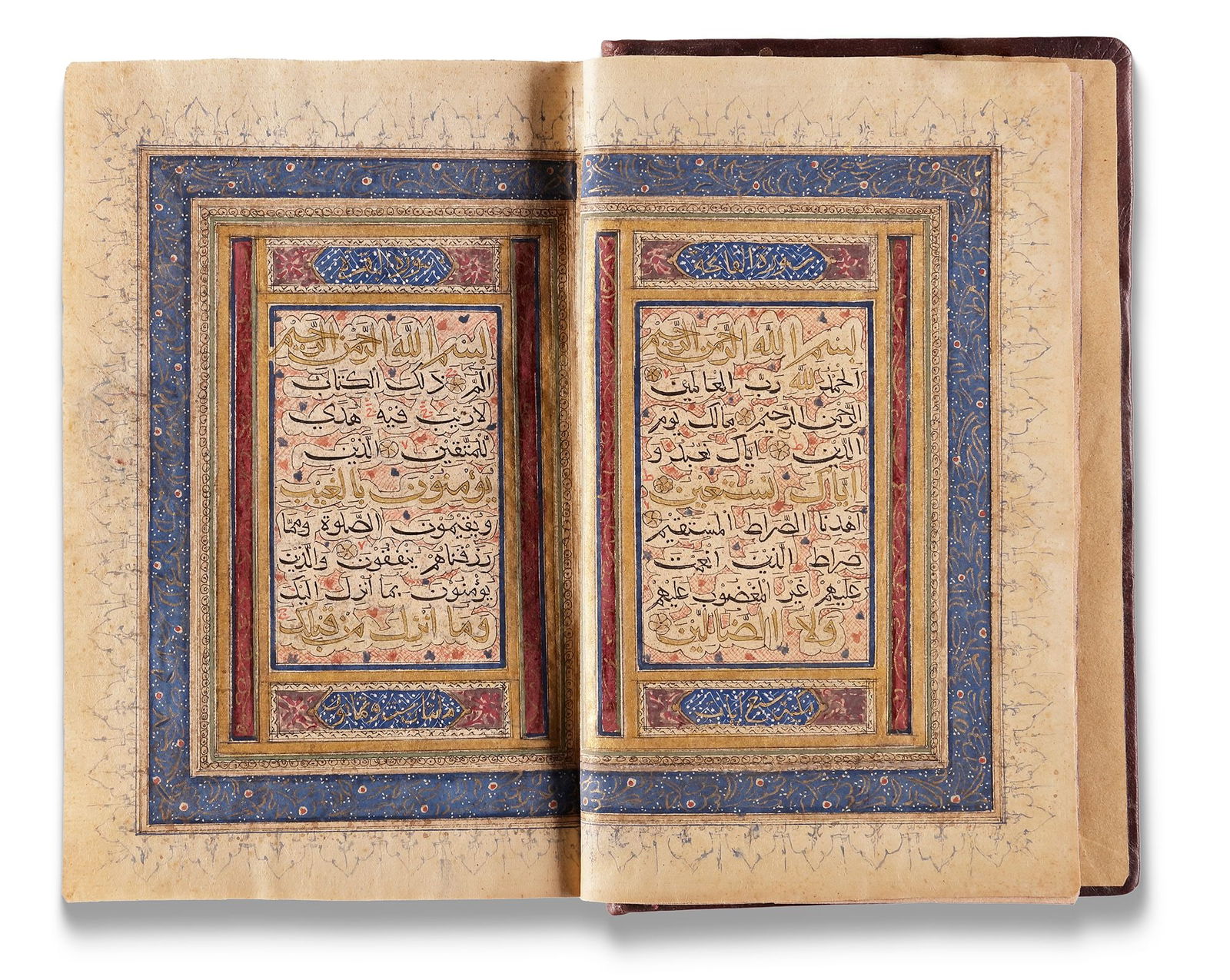A SULTANATE ILLUMINATED QURAN, NORTH INDIA, 16TH CENTURY: A complete Quran, Arabic manuscript on paper, each folio with 17ll. written in black bihari script, the word 'Allah' picked out in gold. First, 9th and last line written in gold script outline in blac