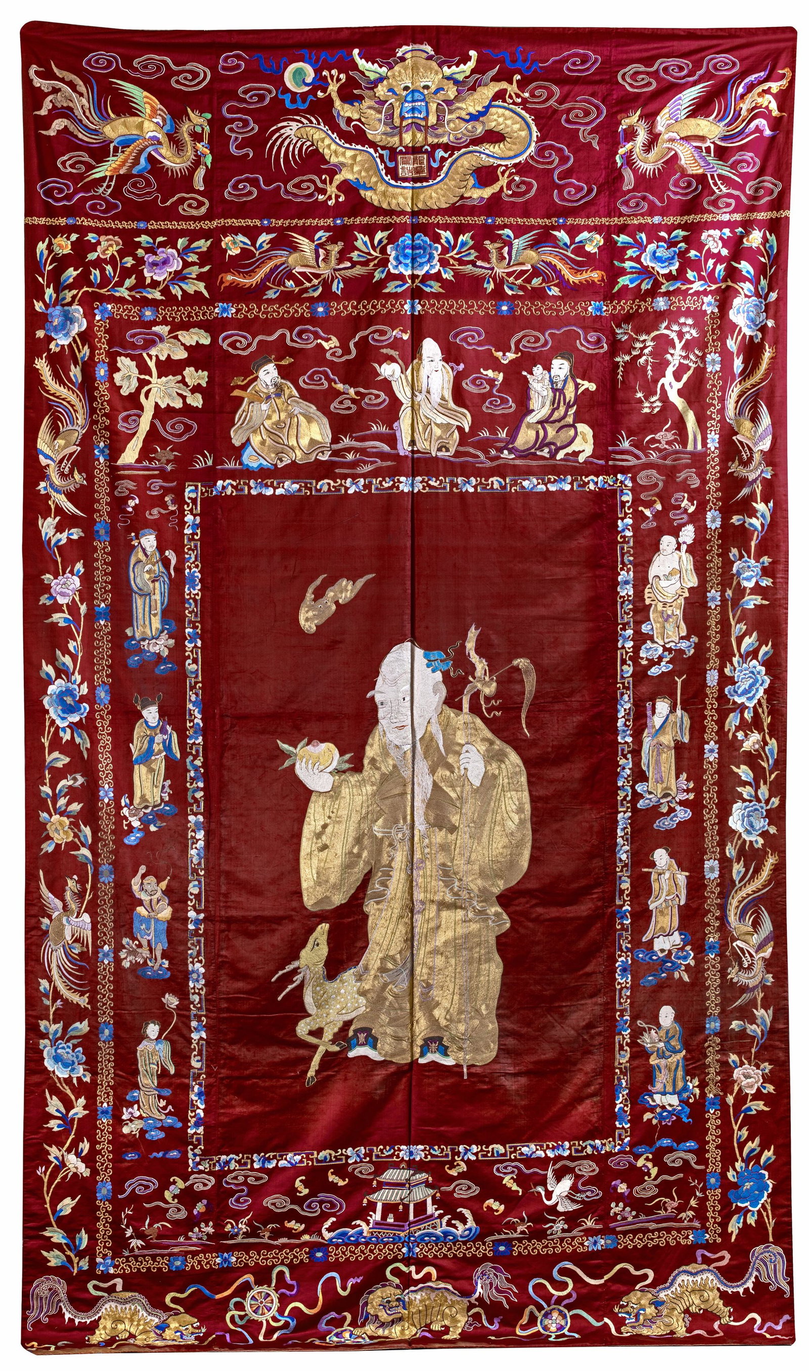 A CHINESE RED-GROUND SILK EMBROIDERY, 19TH CENTURY (1 of 1)