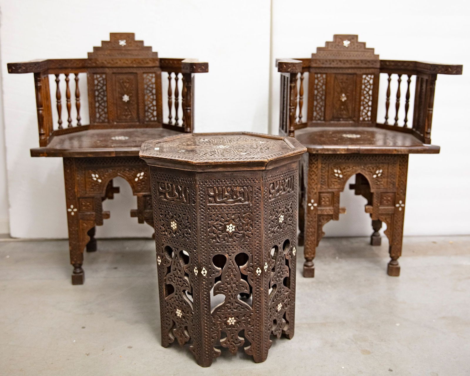 AN OTTOMAN SET OF TWO CHAIRS AND A TABLE, SYRIA, 19TH-20TH CENTURY (1 of 3)