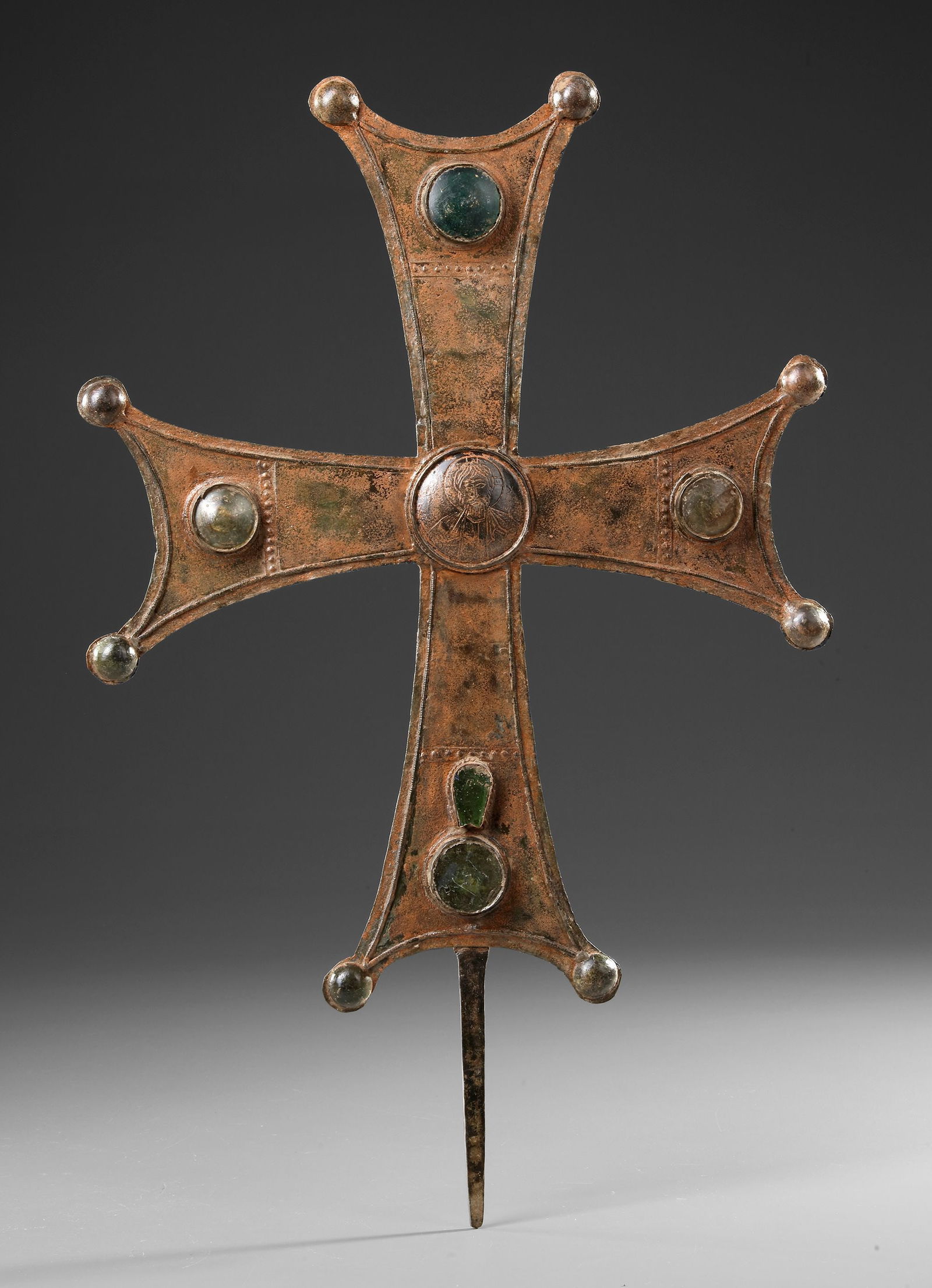 A BRONZE PROCESSION BYZANTINE CROSS (1 of 2)