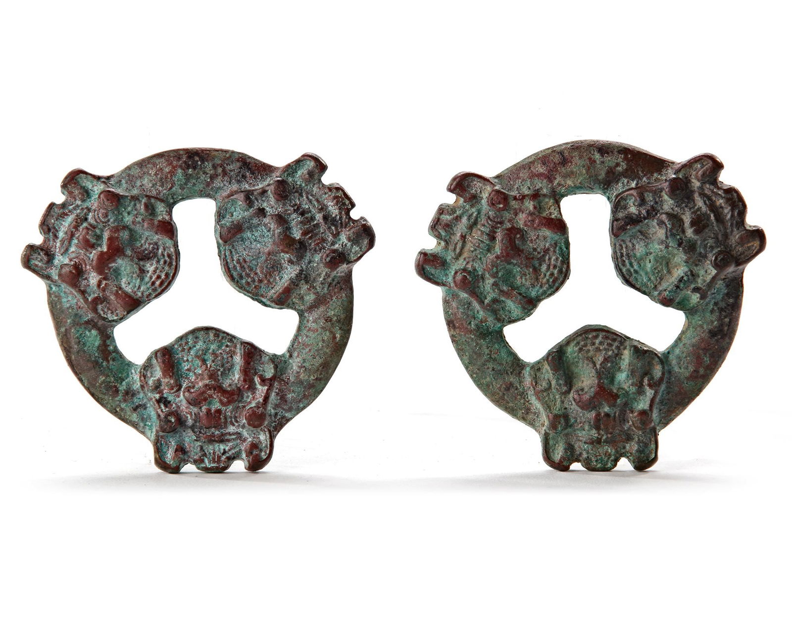 A PAIR OF CHINESE BRONZE HORSE ACCESSORIES, WESTERN ZHOU DYNASTY (711-256 BC) (1 of 5)
