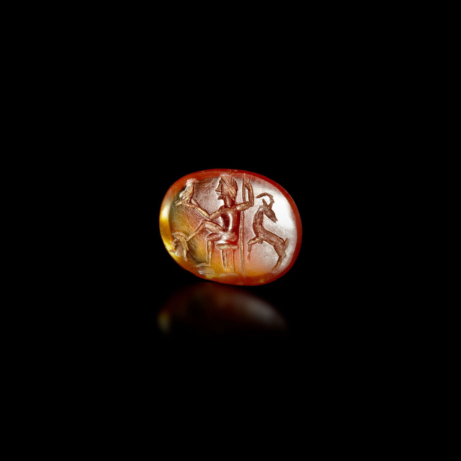 ROMAN CARNELIAN INTAGLIO WITH JUPITER SEATED. 1/2nd.c.A.D. (1 of 4)