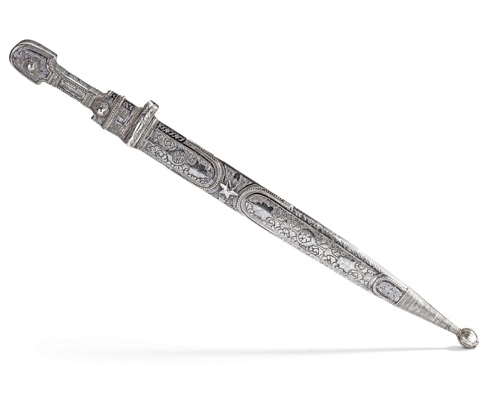 A LARGE NIELLO SILVER-MOUNTED STEEL DAGGER (KINDJAL), CAUCASUS, 19TH CENTURY (1 of 7)