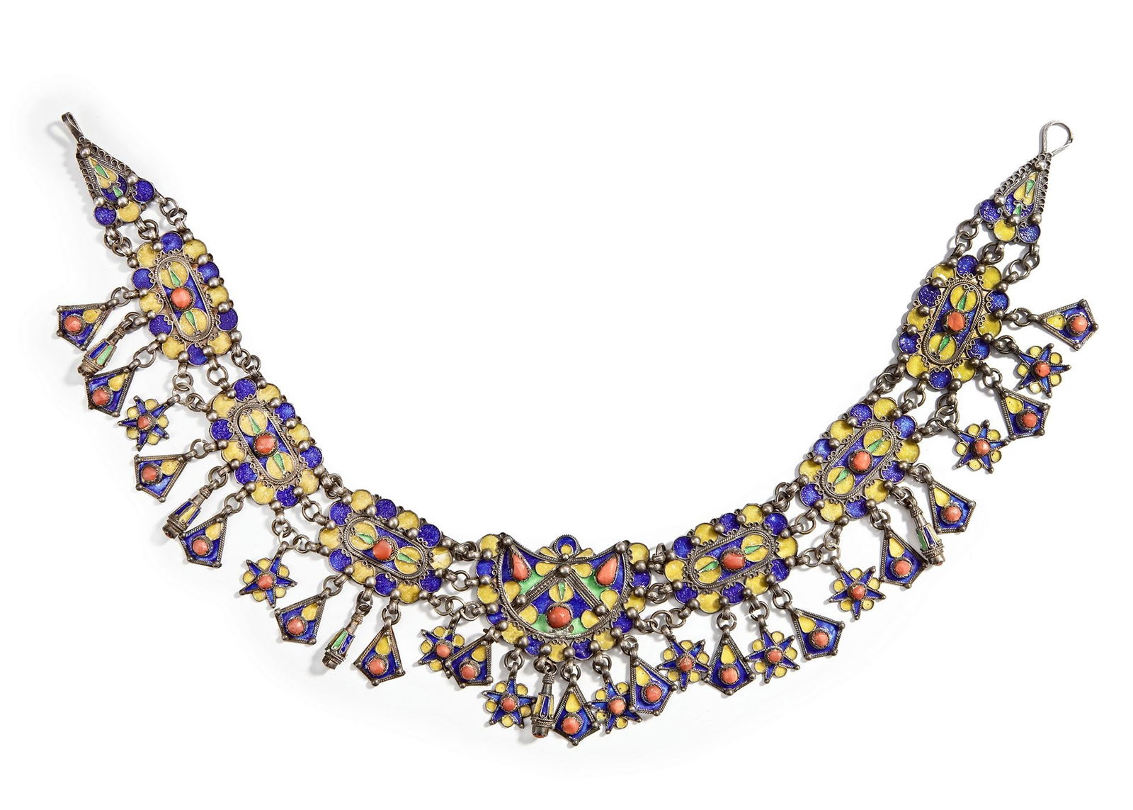 A KABYLIAN ENAMELLED NECKLACE, ALGERIA, 19TH CENTURY (1 of 2)