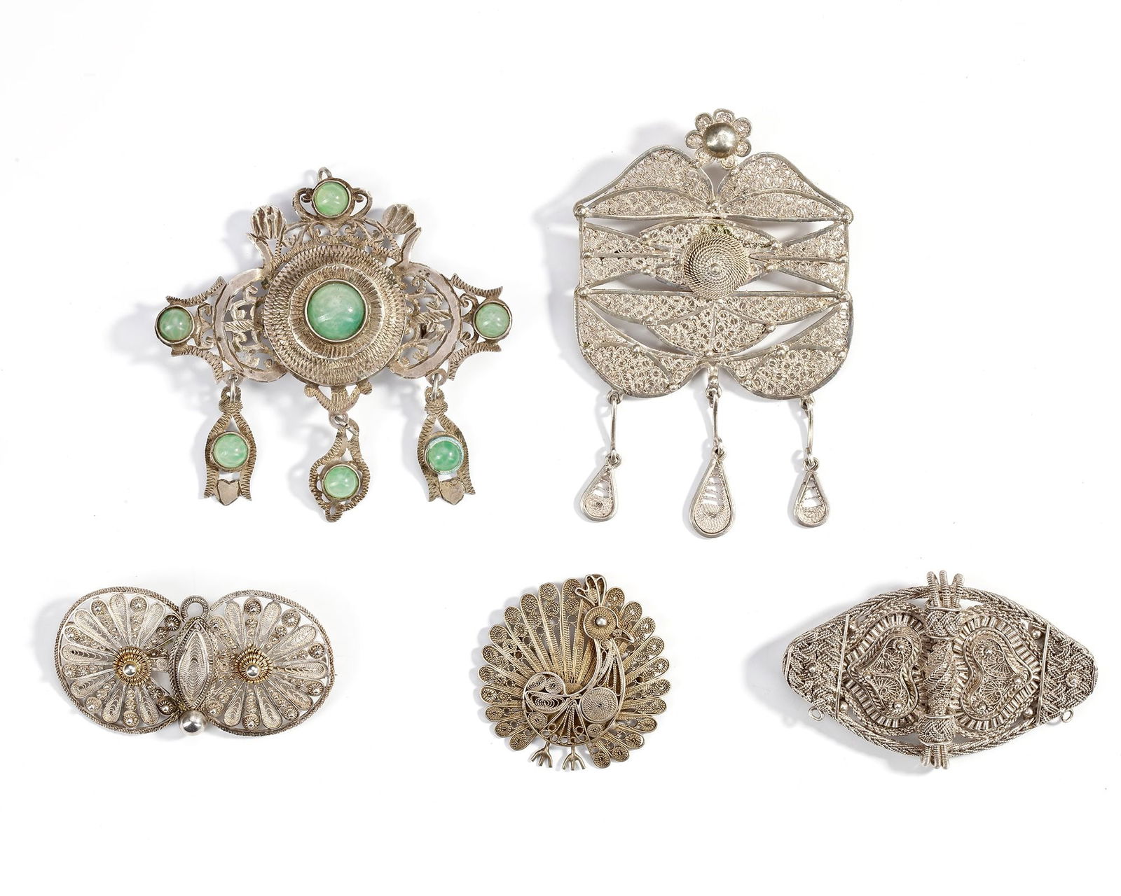 FIVE OTTOMAN SILVER BROOCHES, 19TH CENTURY (1 of 2)