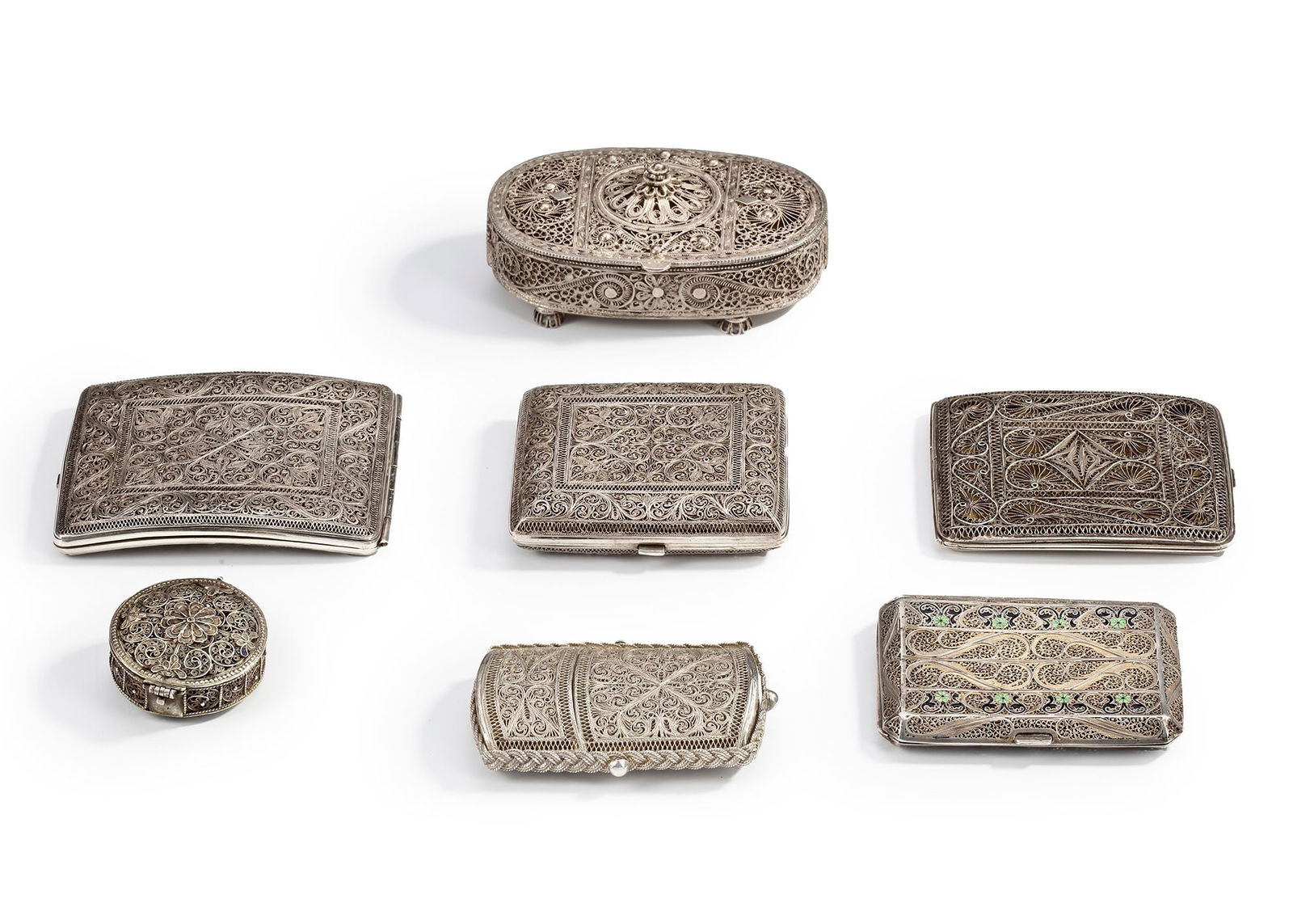 SEVEN OTTOMAN SILVER FILIGREE BOXES, 19TH CENTURY (1 of 4)