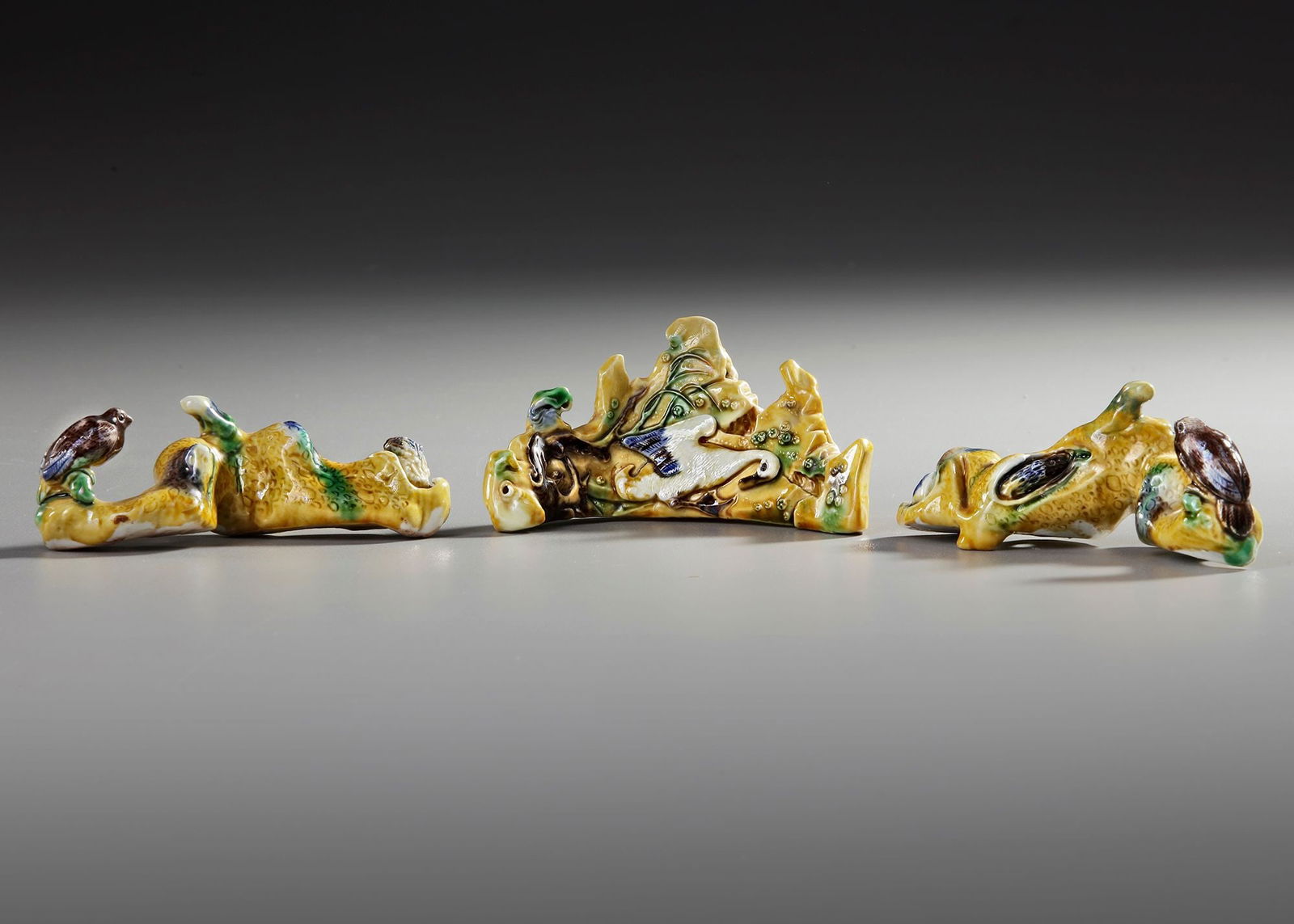 THREE CHINESE BISCUIT BRUSH RESTS, 18TH CENTURY (1 of 4)