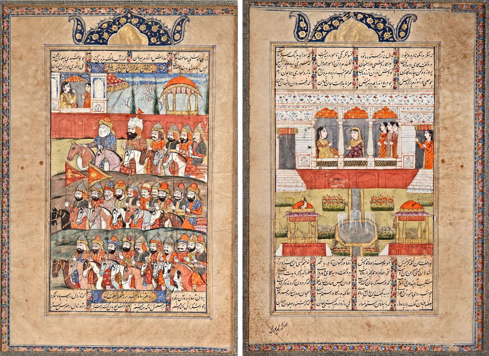 A DOUBLE PERSIAN MINIATURE, DEPICTING THE KING OF SIND AND ROSTAM, 18TH CENTURY (1 of 5)