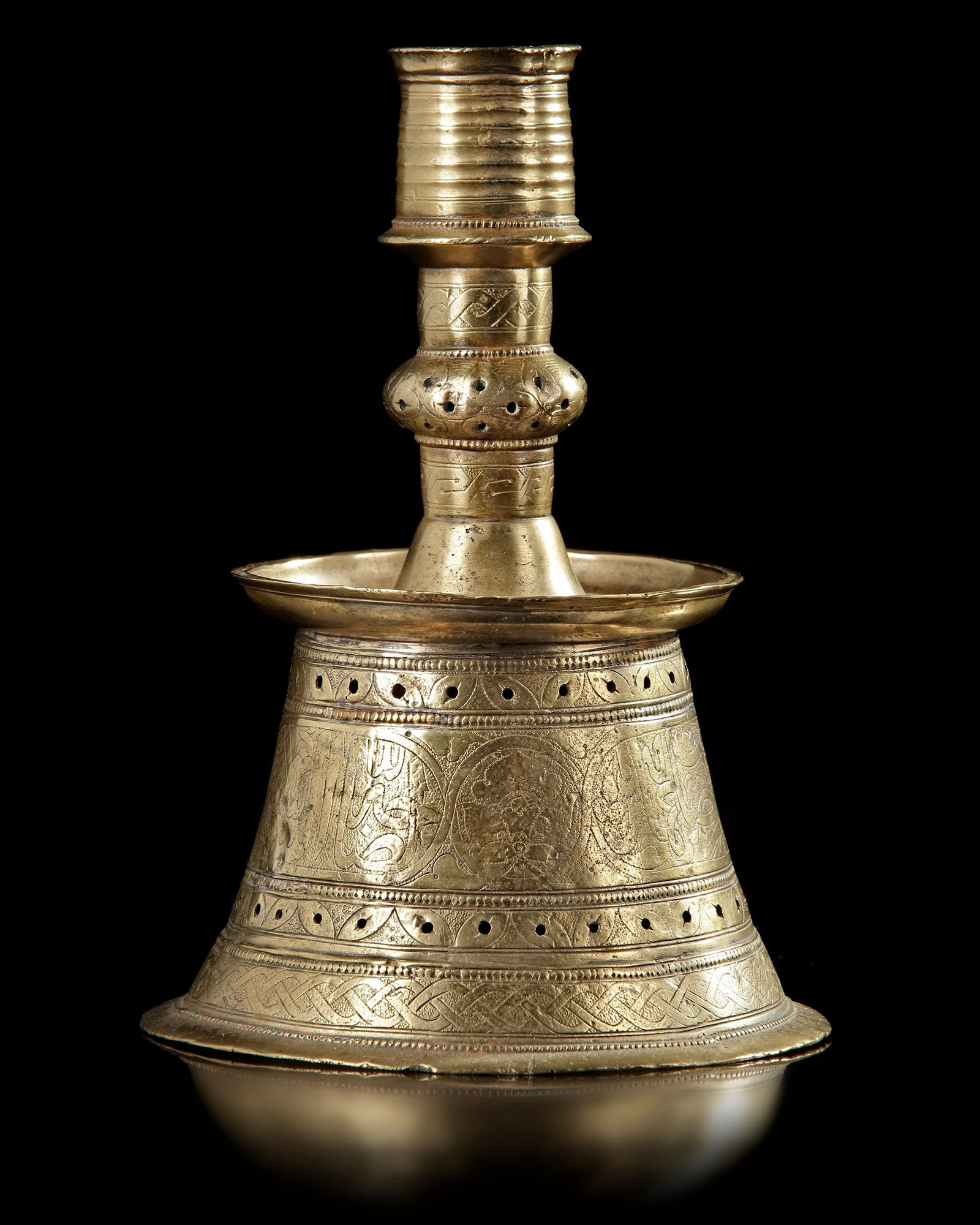 AN EARLY OTTOMAN CAST BRASS CANDLESTICK, TURKEY, CIRCA 1500 (1 of 7)
