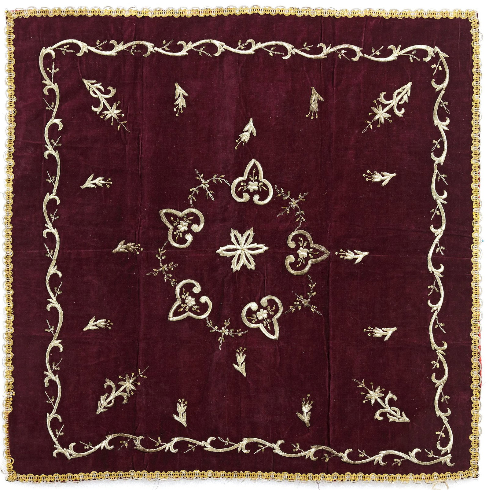 AN OTTOMAN GILT-THREAD EMBROIDERED VELVET BOHCA, TURKEY 20TH CENTURY (1 of 2)