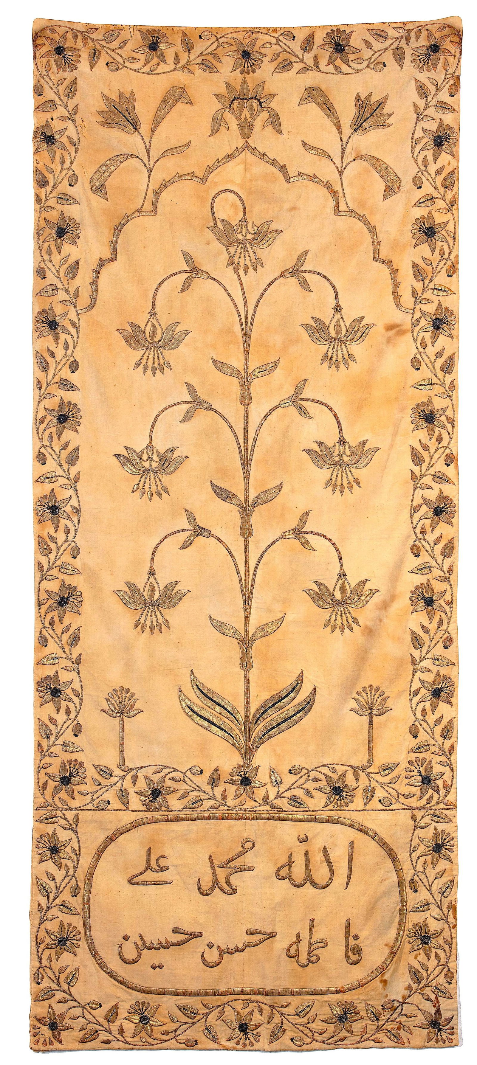 A SILVER-GILT THREAD EMBROIDERED SILK PRAYER MAT (1 of 1)