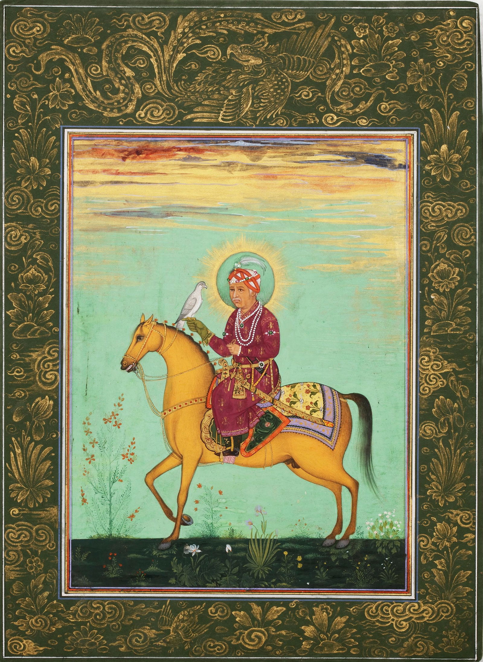 AN EQUESTRIAN PORTRAIT OF AKBAR, INDIAN SCHOOL 19TH-20TH CENTURY (1 of 2)