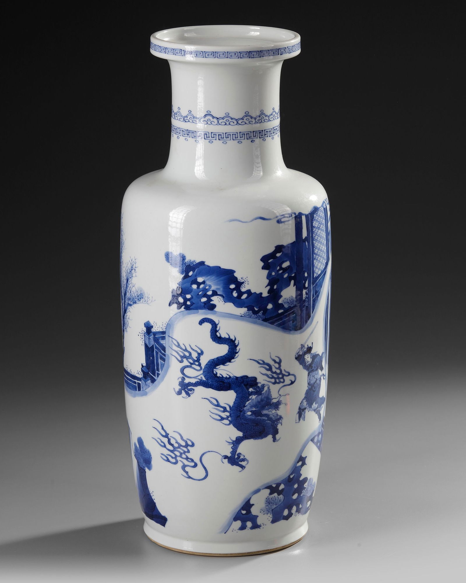 A CHINESE BLUE AND WHITE ROULEAU VASE, QING DYNASTY (1644-1911) (1 of 4)