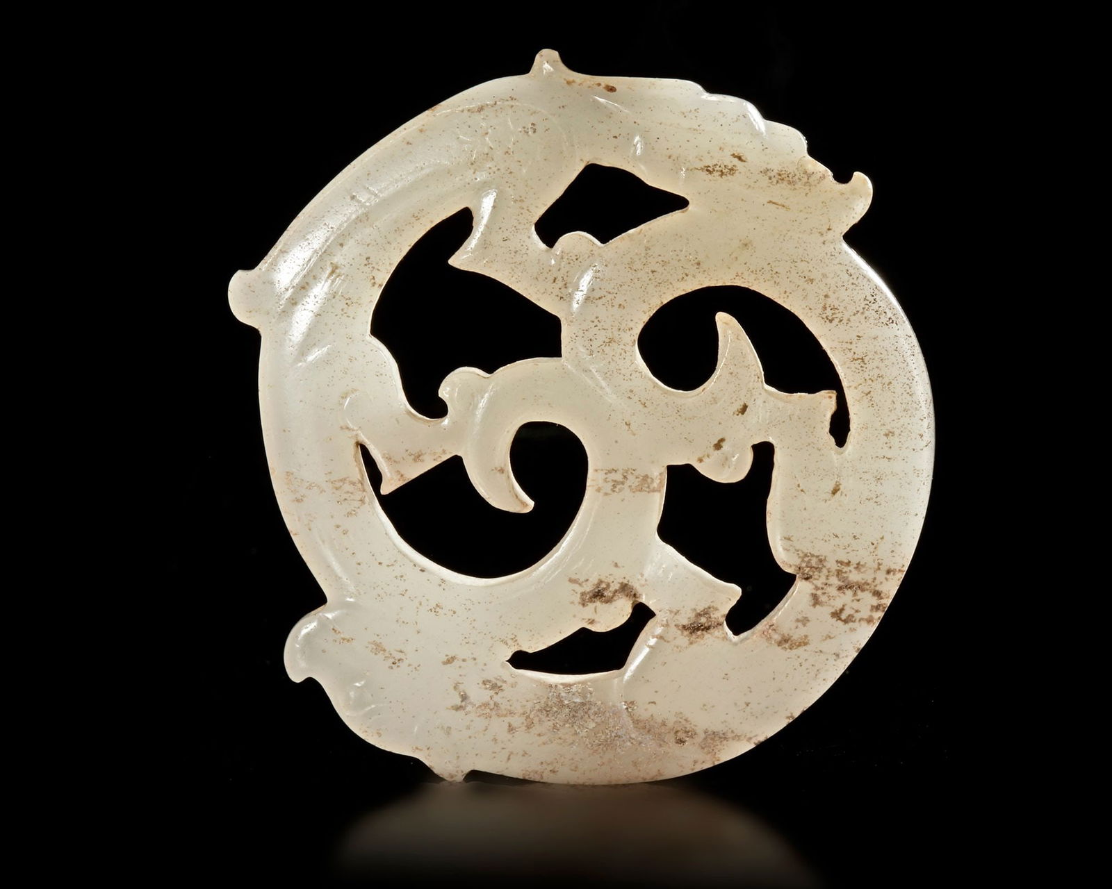 A WHITE JADE PENDANT, ZHOU DYNASTY (c. 1046â€“256 BC) (1 of 2)