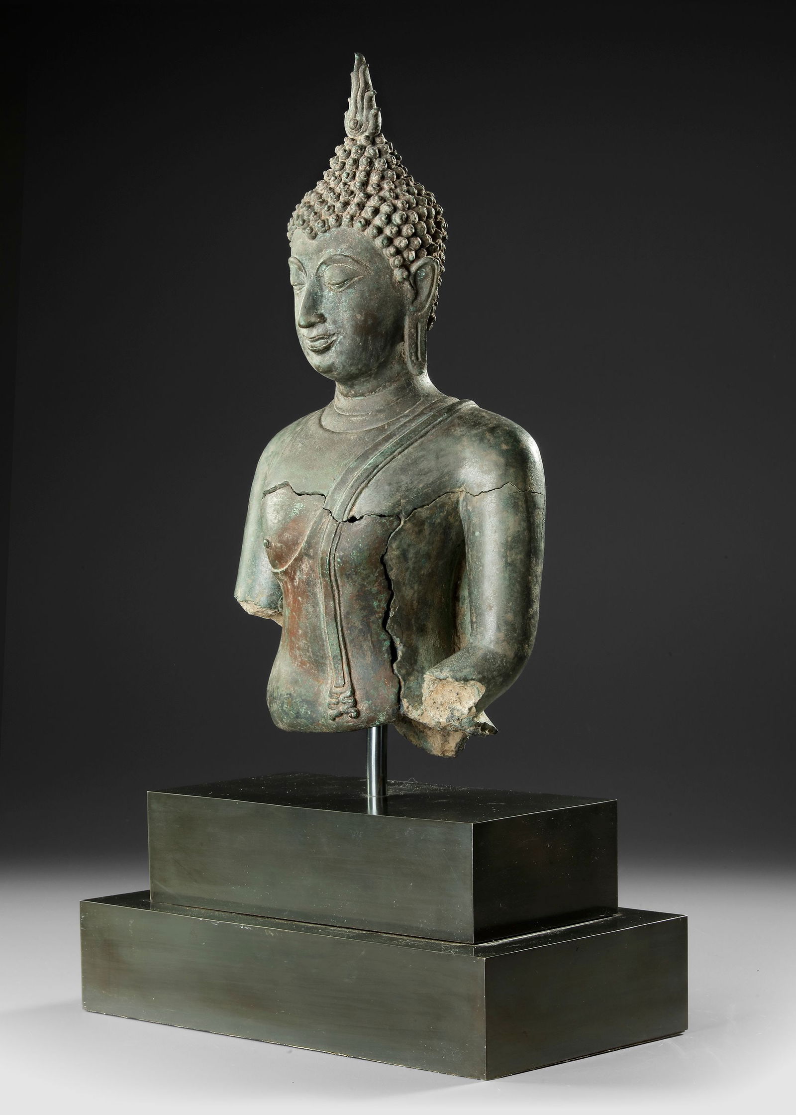 A SUKHOTHAI BRONZE BUDDHA (13TH-15TH CENTURY) (1 of 5)