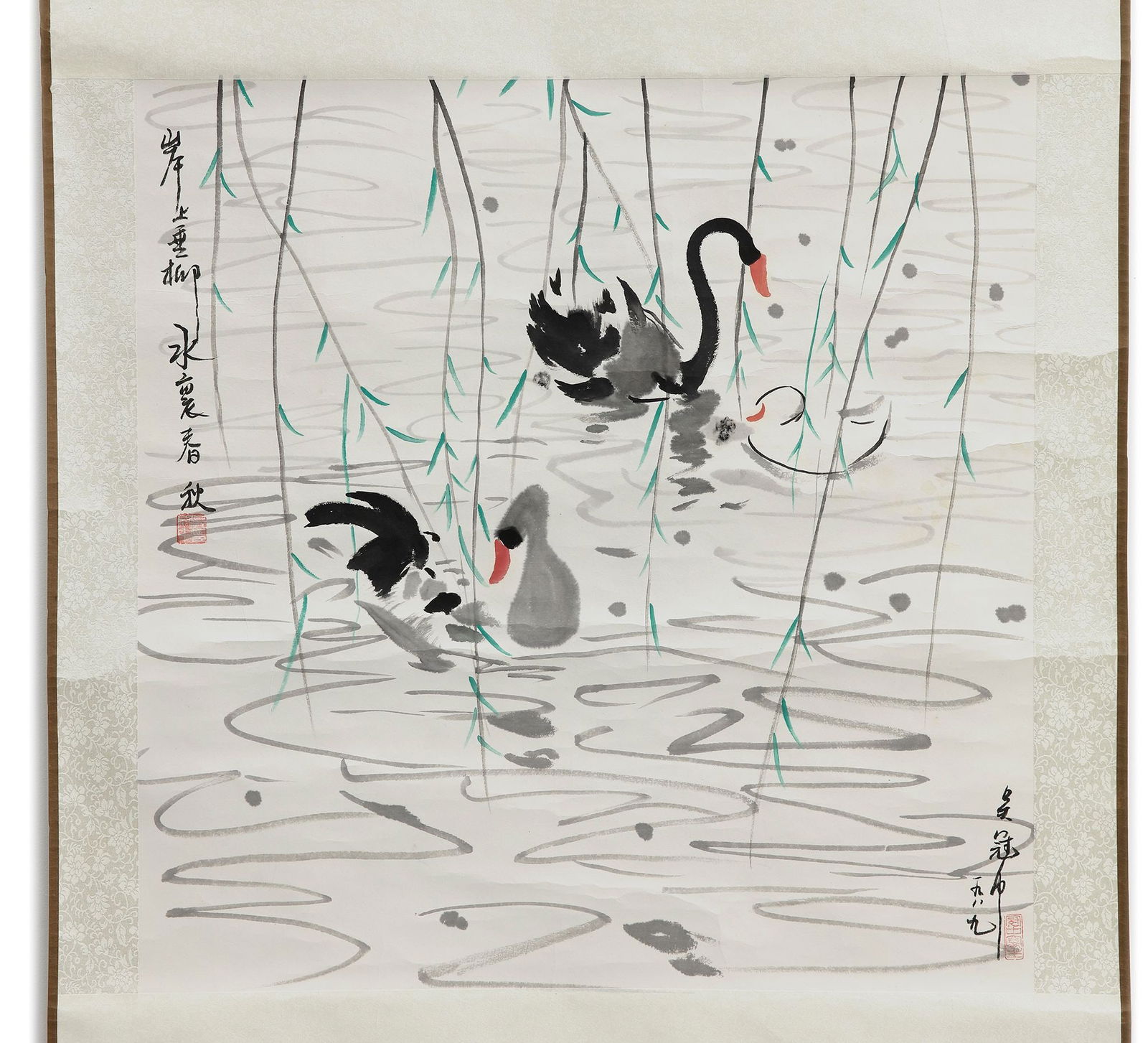 BLACK SWANS, HANGING SCROLL BY WU GUANZHONG, CHINA (1 of 3)