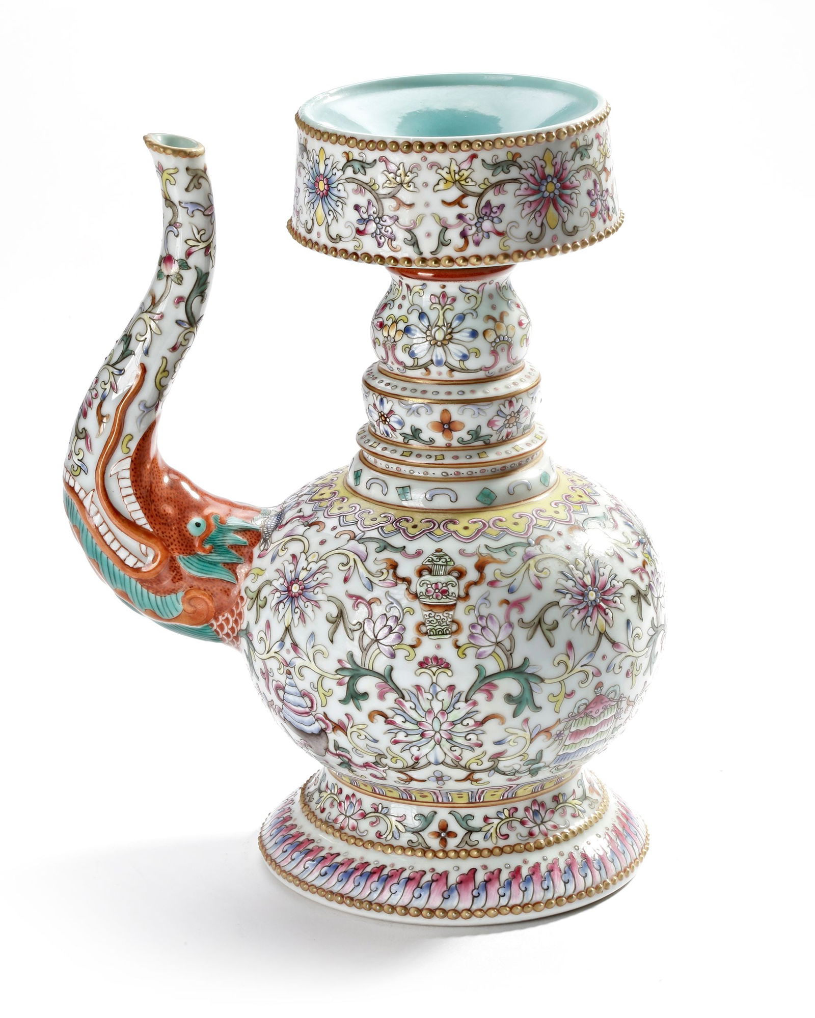 A CHINESE FAMILLE ROSE TIBETAN-STYLE ( PENBA HU) EWER, 19TH-20TH CENTURY (1 of 4)