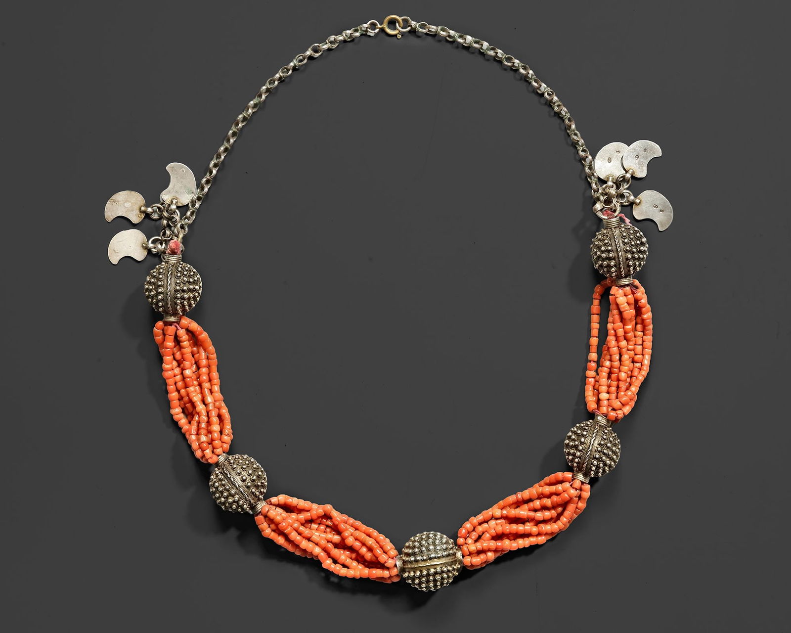 SILVER AND CORAL BEAD NECKLACE (1 of 1)