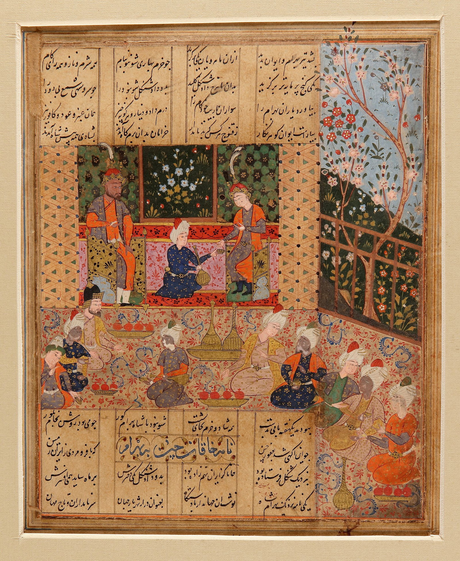 AN ILLUSTRATED AND ILLUMINATED MANUSCRIPT FROM FIRDAWSIâ€™S SHAHNAMA, PERSIA, 16TH CENTURY: Persian manuscript on paper, the text written in delicate nasta??lÄ«q script in black ink arranged in four columns; intercolumnar rules in gold; inner margins ruled in colours and gold; with an illu