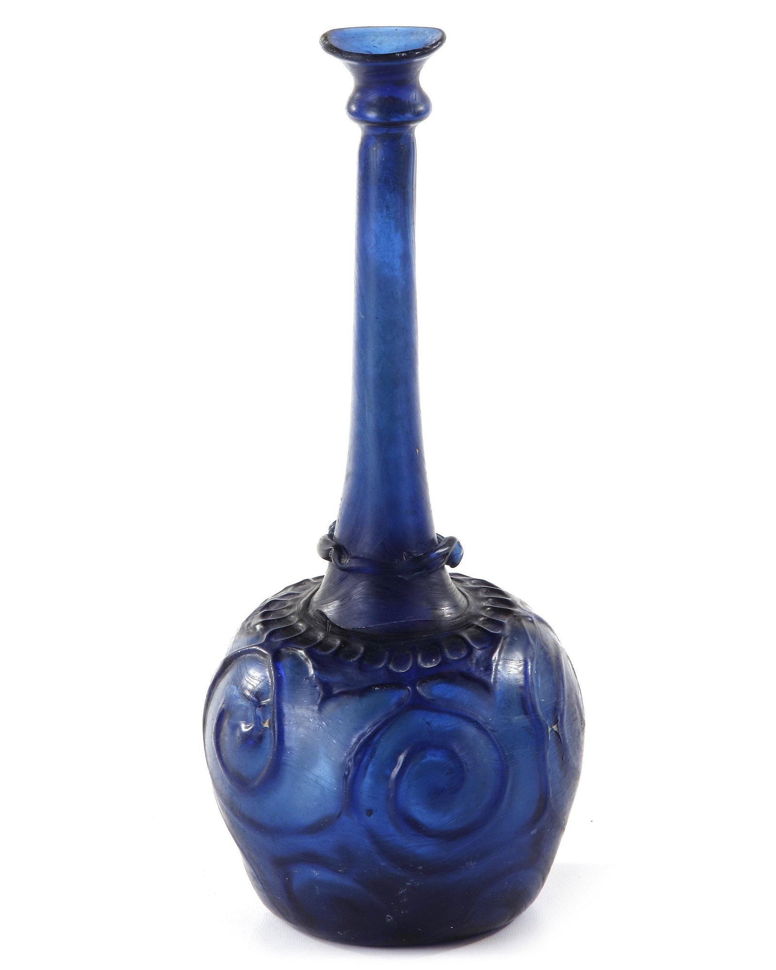 A LARGE MOULD-BLOWN BLUE GLASS BOTTLE-VASE OR SPRINKLER, PERSIA, 12TH CENTURY (1 of 6)