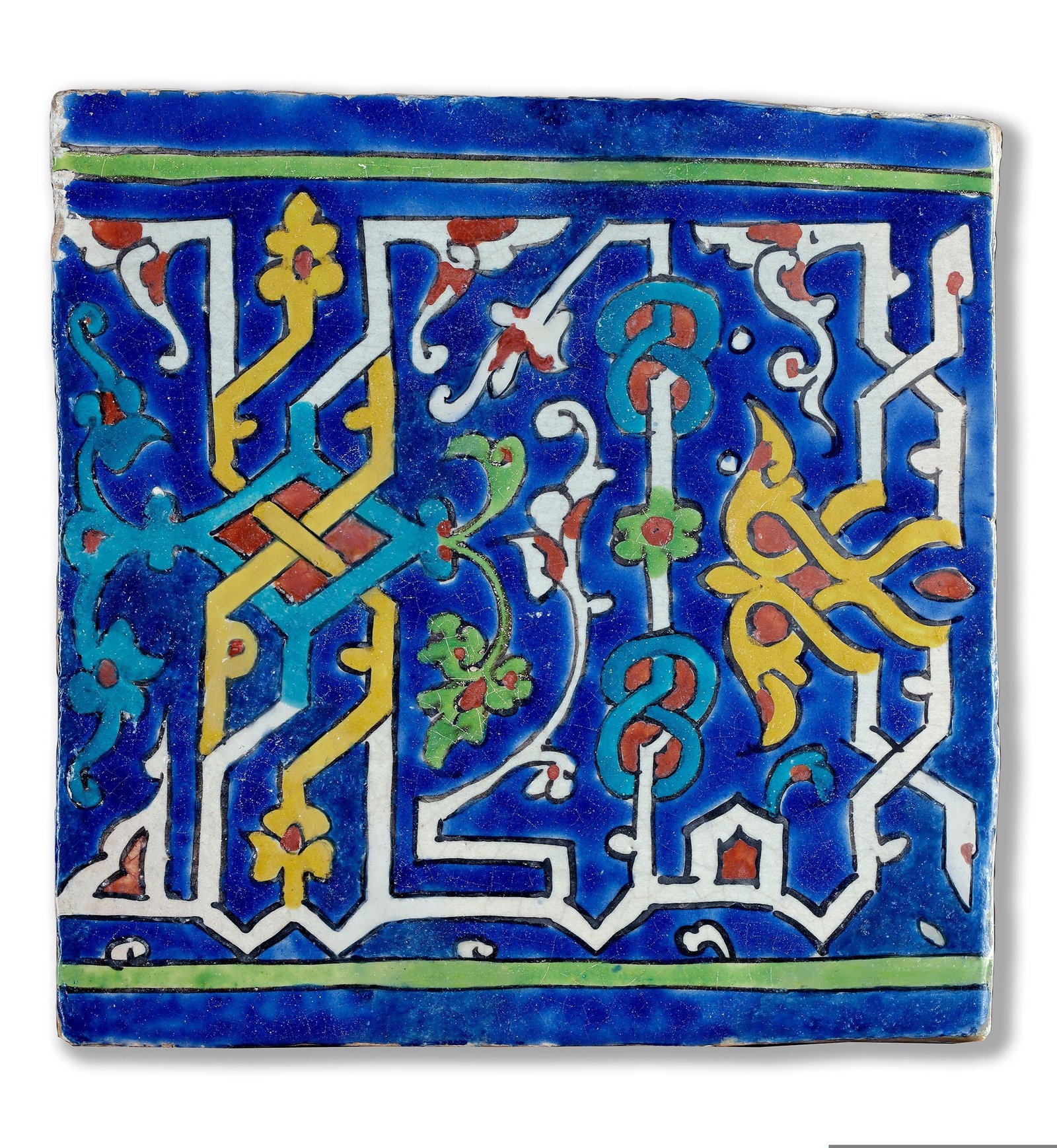 A TIMURID CUERDA SECA POTTERY TILE, CENTRAL ASIA, 14TH-15TH CENTURY (1 of 2)