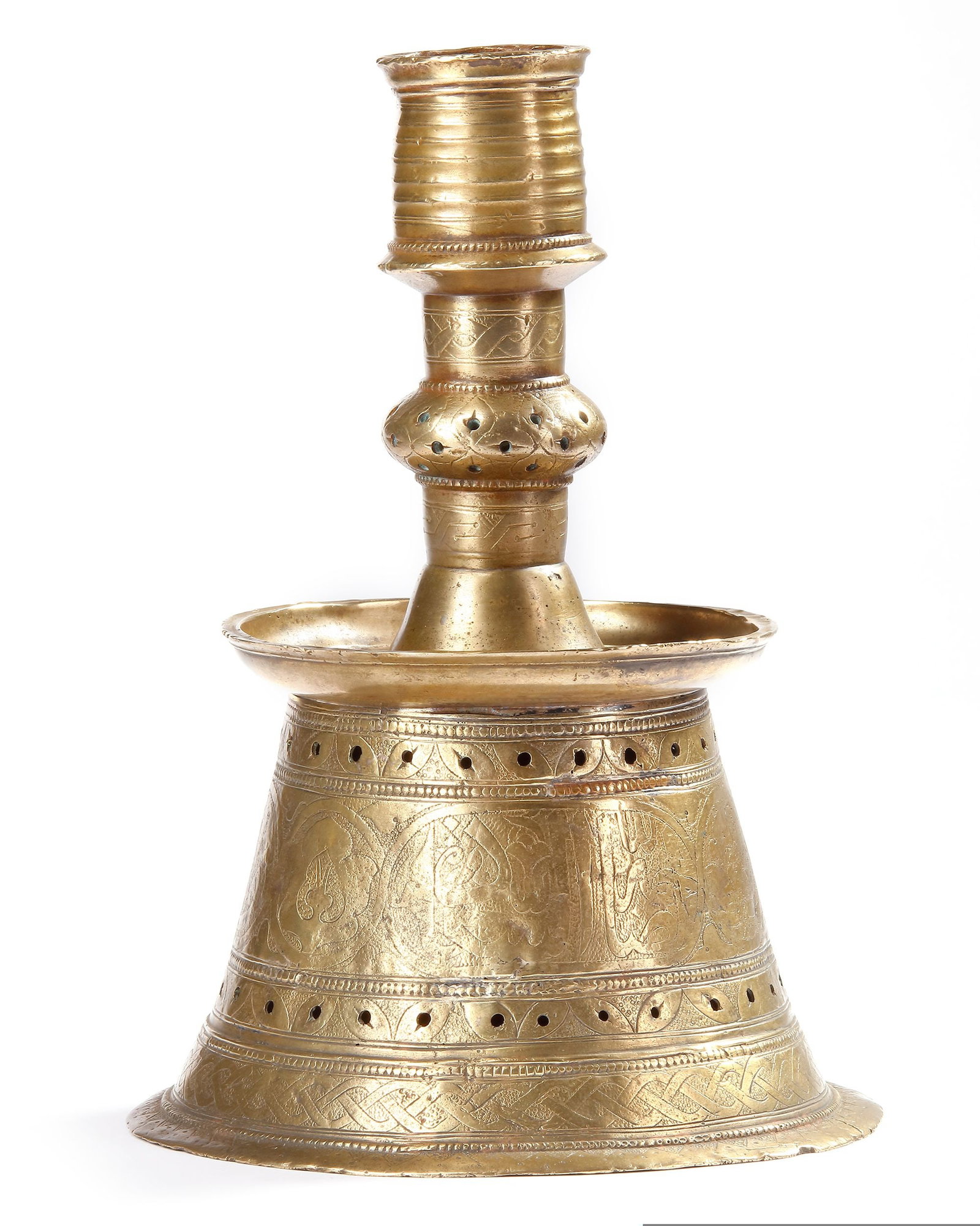 AN EARLY OTTOMAN CAST BRASS CANDLESTICK, TURKEY, CIRCA 1500 (1 of 6)