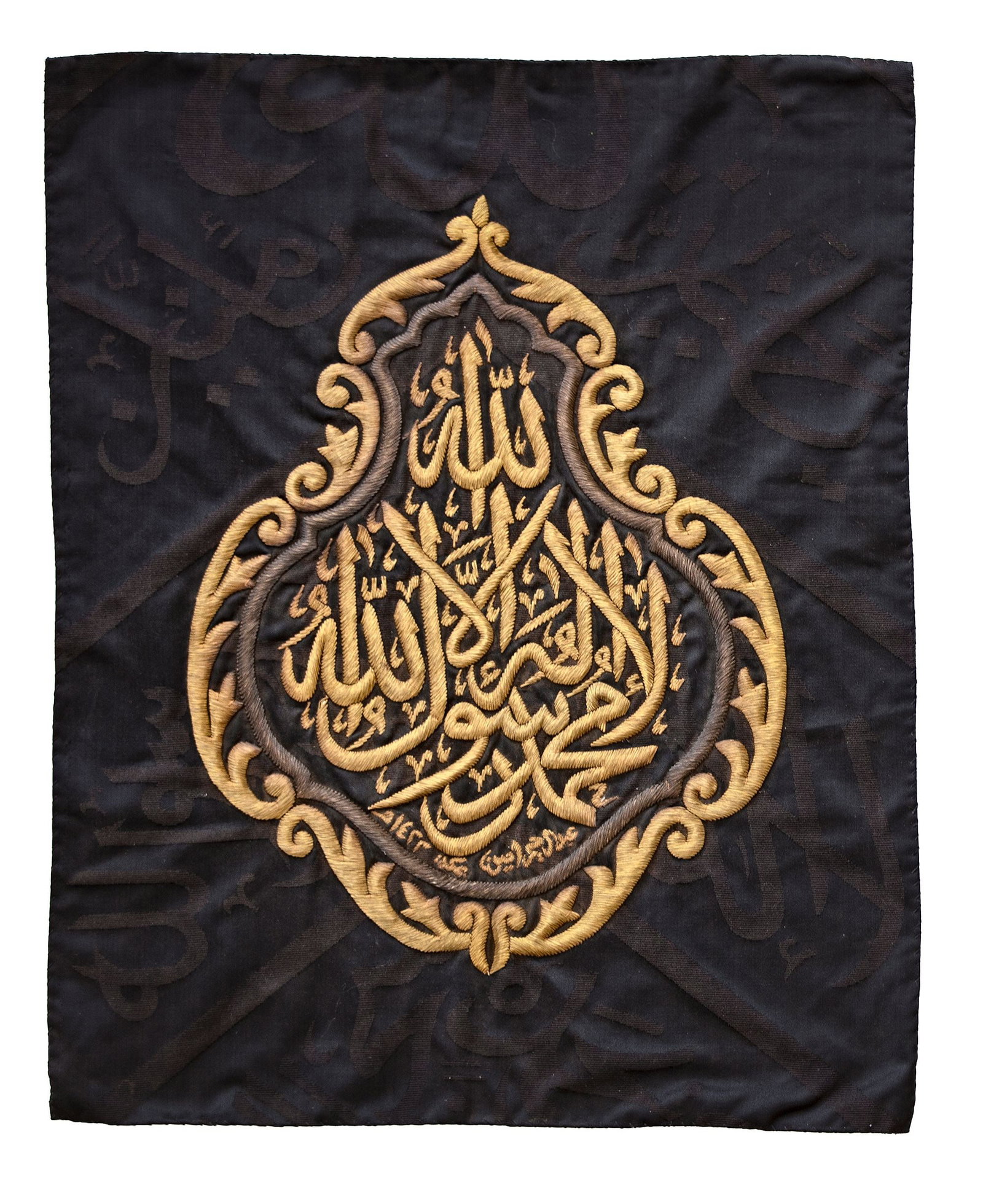 A GILT AND SILVER METAL-THREAD EMBROIDERED KISWAH FRAGMENT, MADE FOR THE HOLY KA'BA, SAUDIA ARABIA (1 of 1)