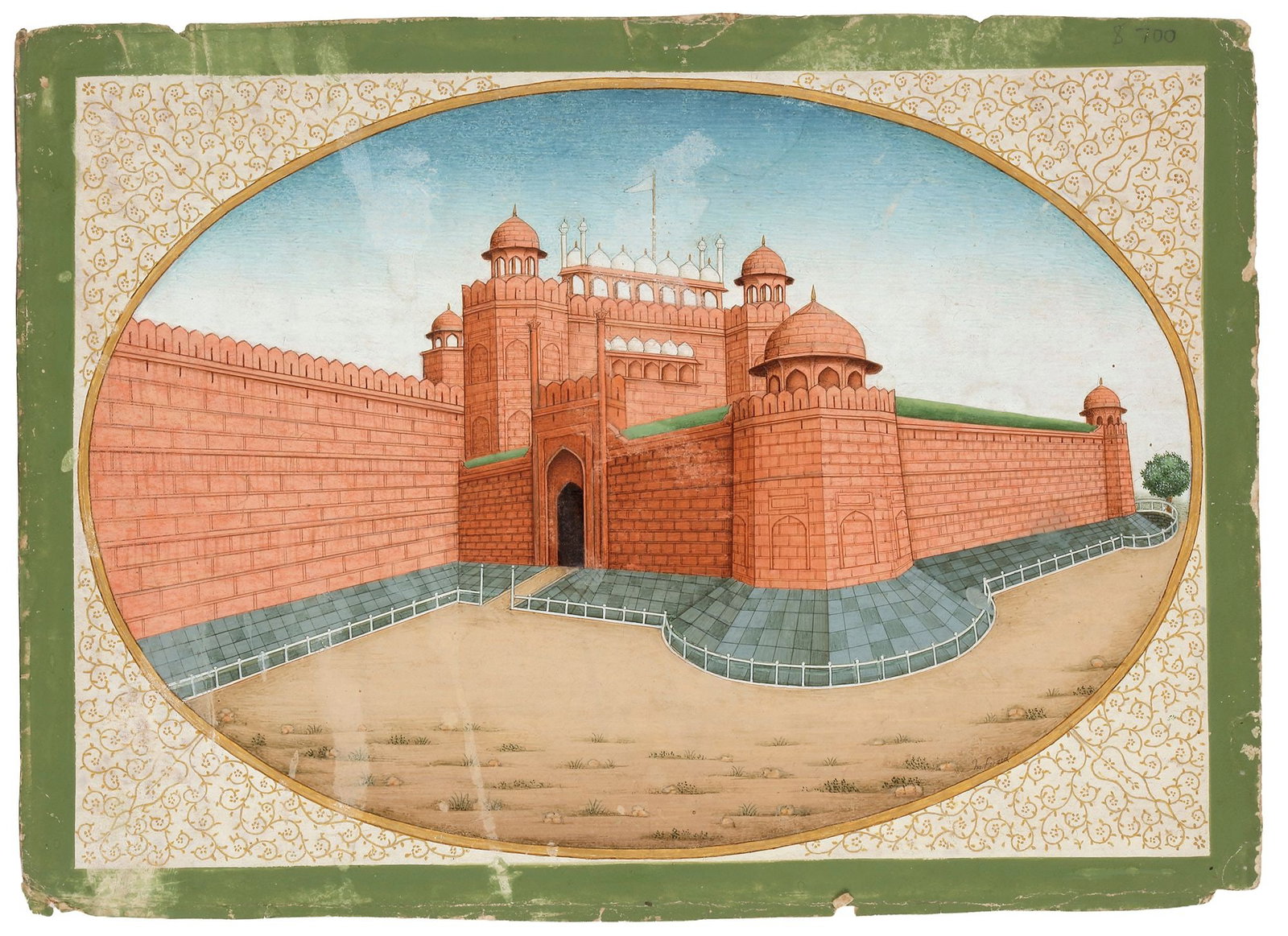 A VIEW OF THE RED FORT, DELHI, 1850: A miniature from around 1850 depicts the Red Fort in Delhi, built between 1638 and 1648. In 1857, it was the residence of the last Mughal emperor, Bahadur Shah Zafar. During the Indian Rebellion, muti