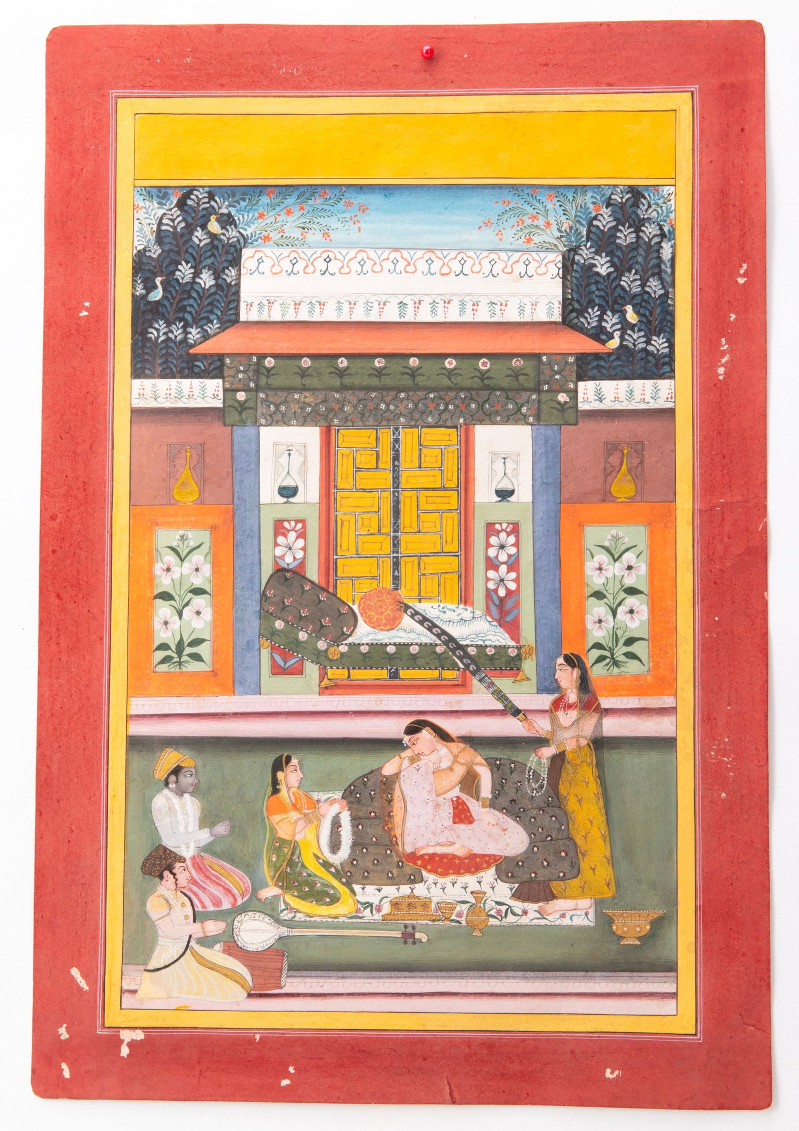 AN ILLUSTRATION TO A RAGAMALA SERIES, DIPAK RAGA, AMBER, RAJASTHAN, CIRCA 1700: Opaque pigments heightened with gold on paper. 31 by 21 cm.
