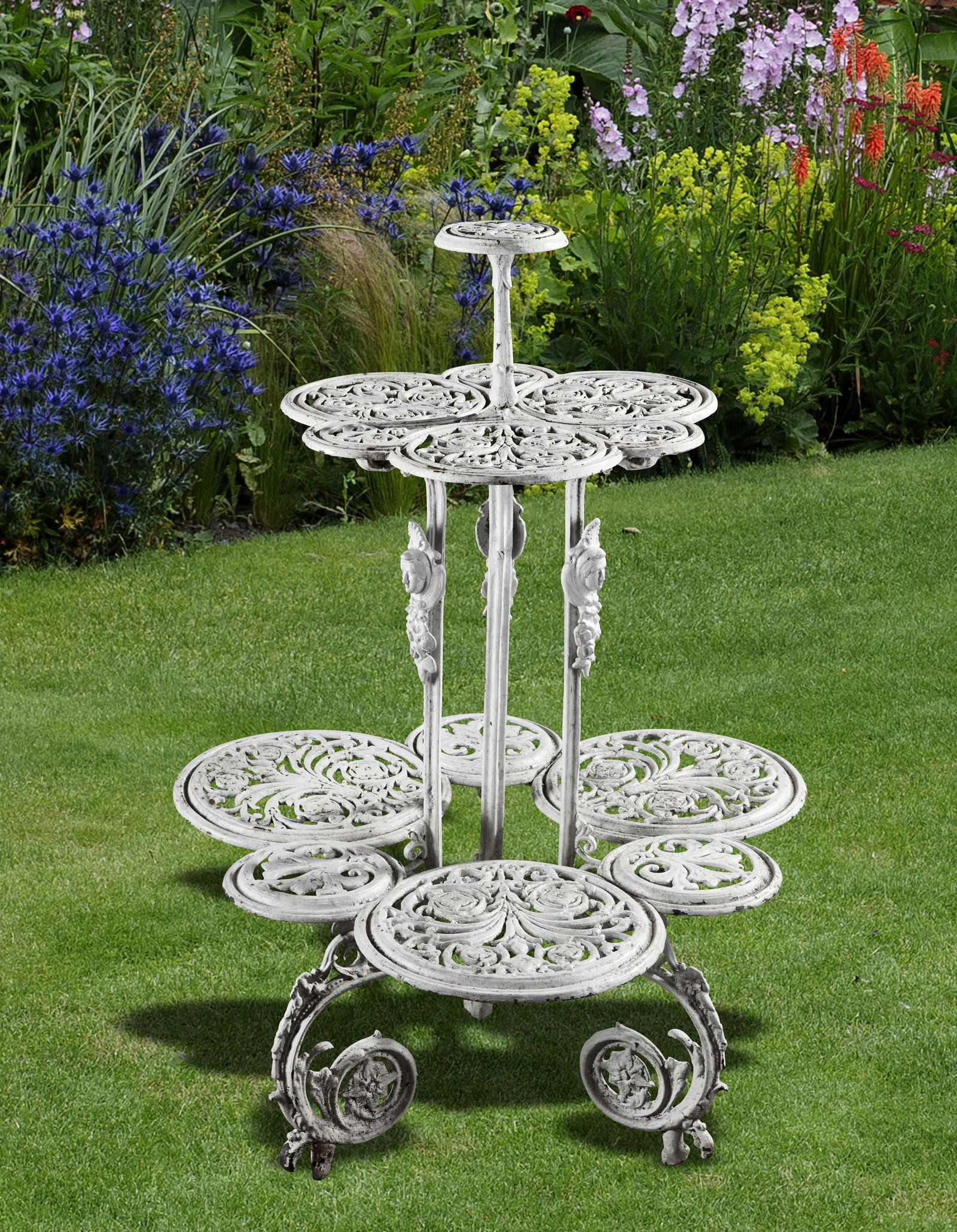 A WHITE CAST IRON CONSERVATORY JARDINIERE STAND, LATE 19TH CENTURY (1 of 1)