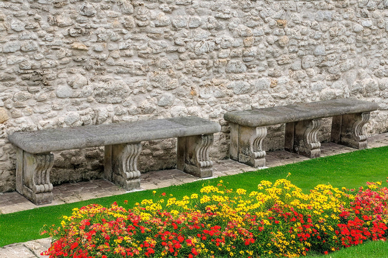 A PAIR OF CONTINENTAL LIMESTONE GARDEN SEATS (1 of 1)