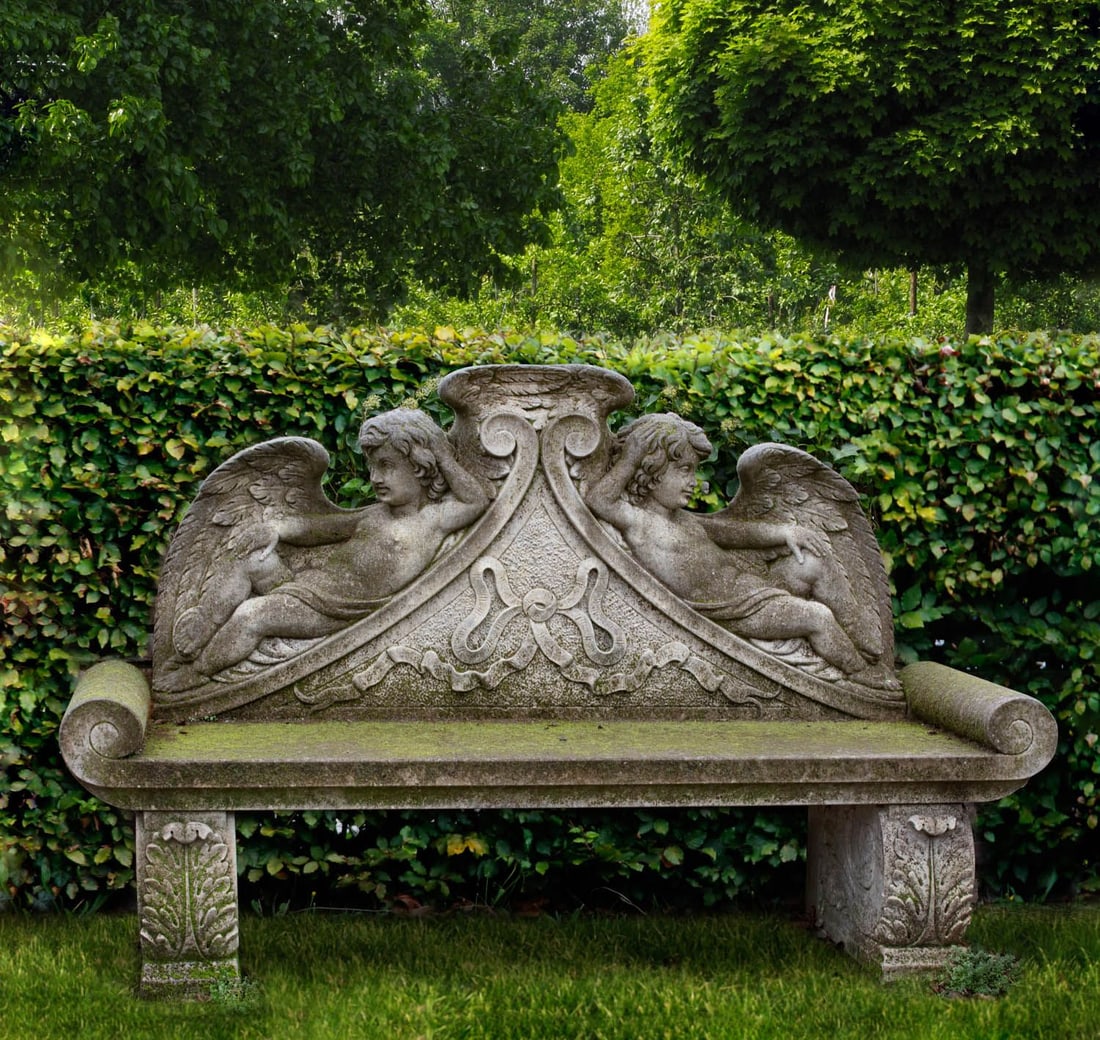 A CARVED LIMESTONE GARDEN BENCH IN LOUIS XIV STYLE (1 of 1)
