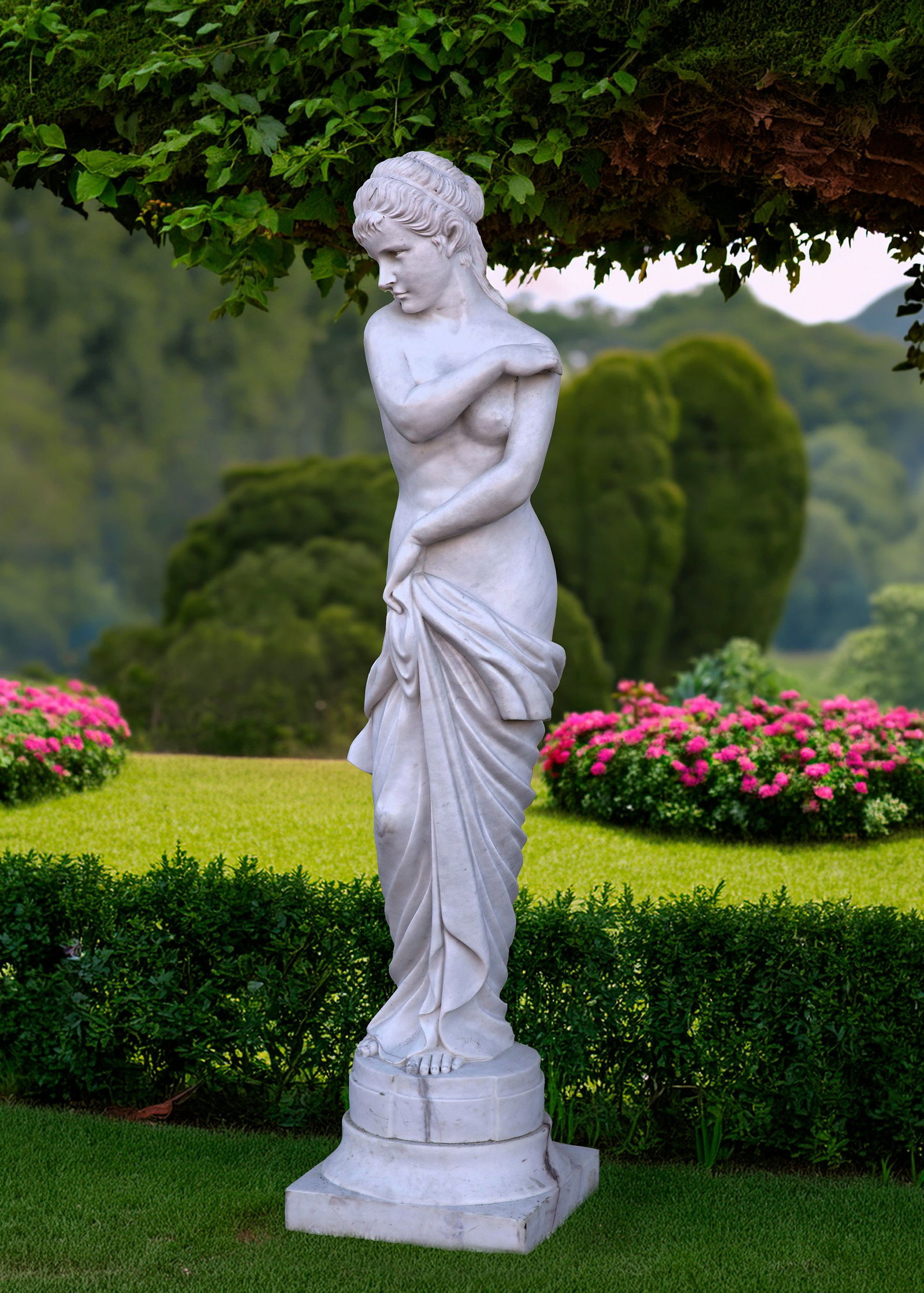 A MODERN SCULPTED CARRARA MARBLE MODEL OF A MAIDEN (1 of 1)