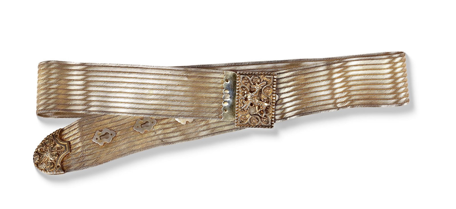 OTTOMAN SILVER BELT â€“ 19TH CENTURY: A finely crafted Ottoman silver belt from the 19th century, distinguished by its elegant metalwork and richly ornamented buckle. A symbol of prestige and refinement, reflecting the artistry and herita