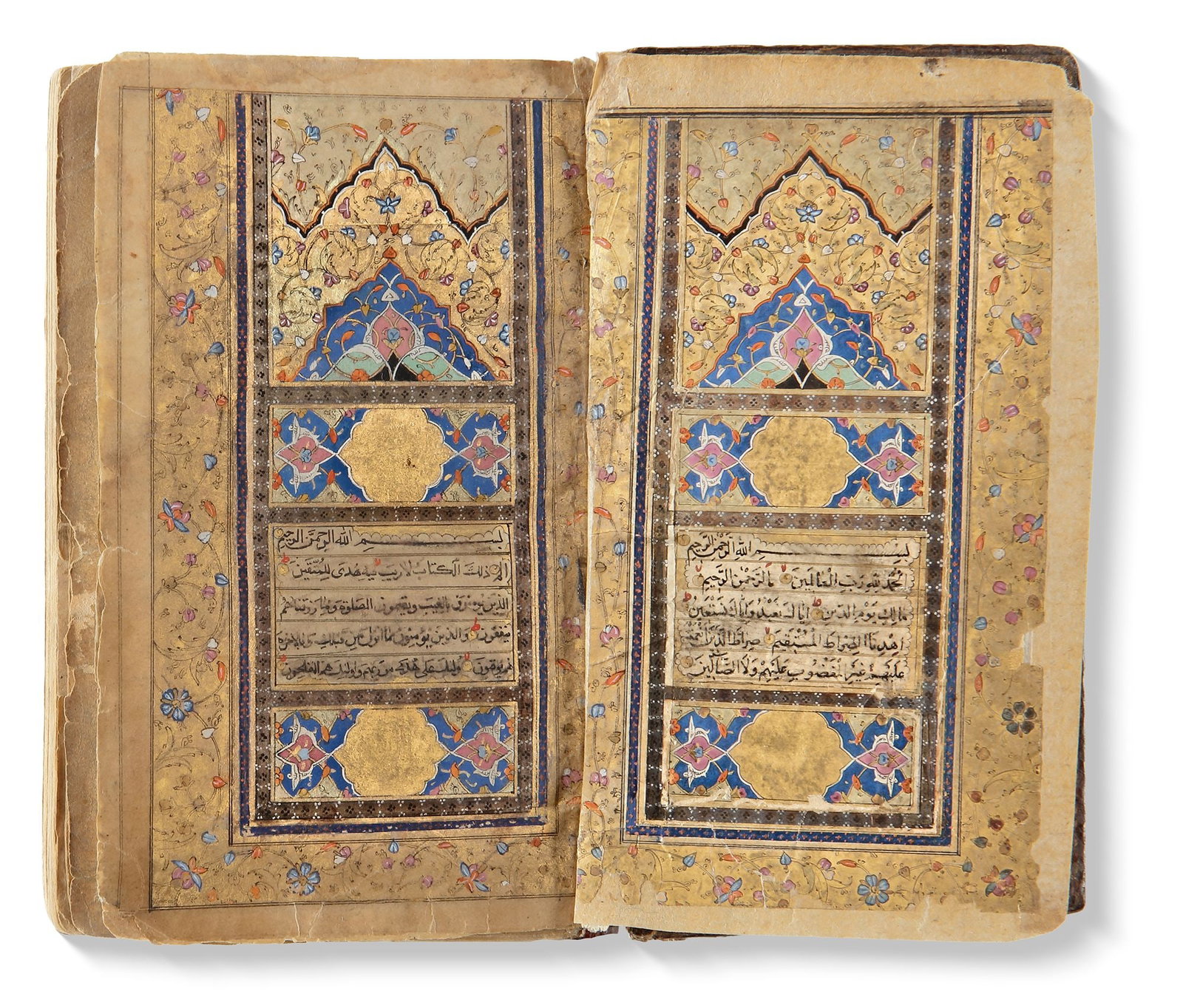 A QAJAR MINIATURE QURAN, PERSIA,18TH CENTURY: Arabic manuscript on paper, 19 lines to each page, written in miniature naskh script in black ink, diacritics and vowels in red, text within double gold borders, gold verse markers, surah headings in 