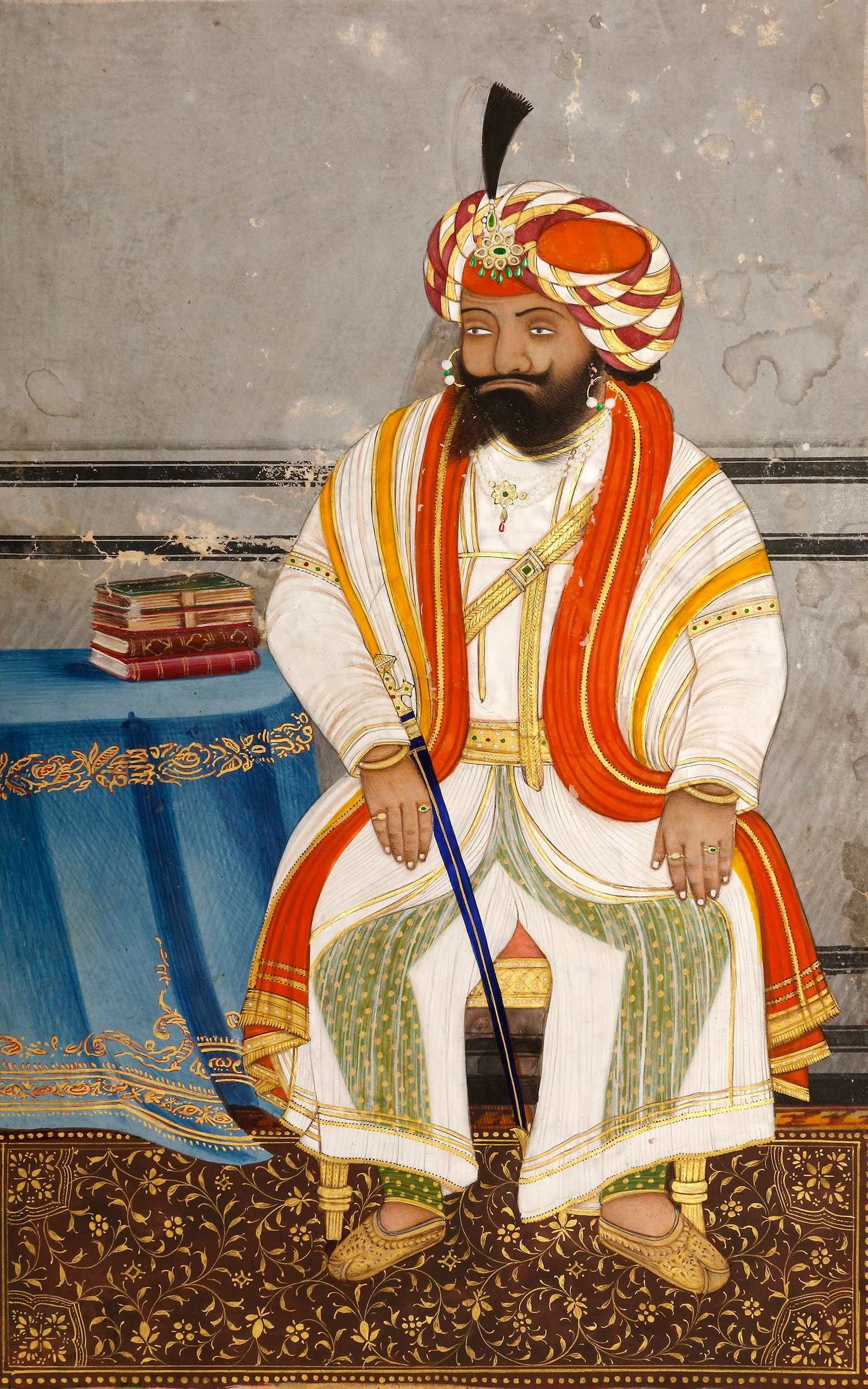 A PORTRAIT OF MAHARAJA GULAB SINGH, NORTH INDIA, 19TH CENTURY: Watercolor on paper. 20.1 by 30.3 cm.