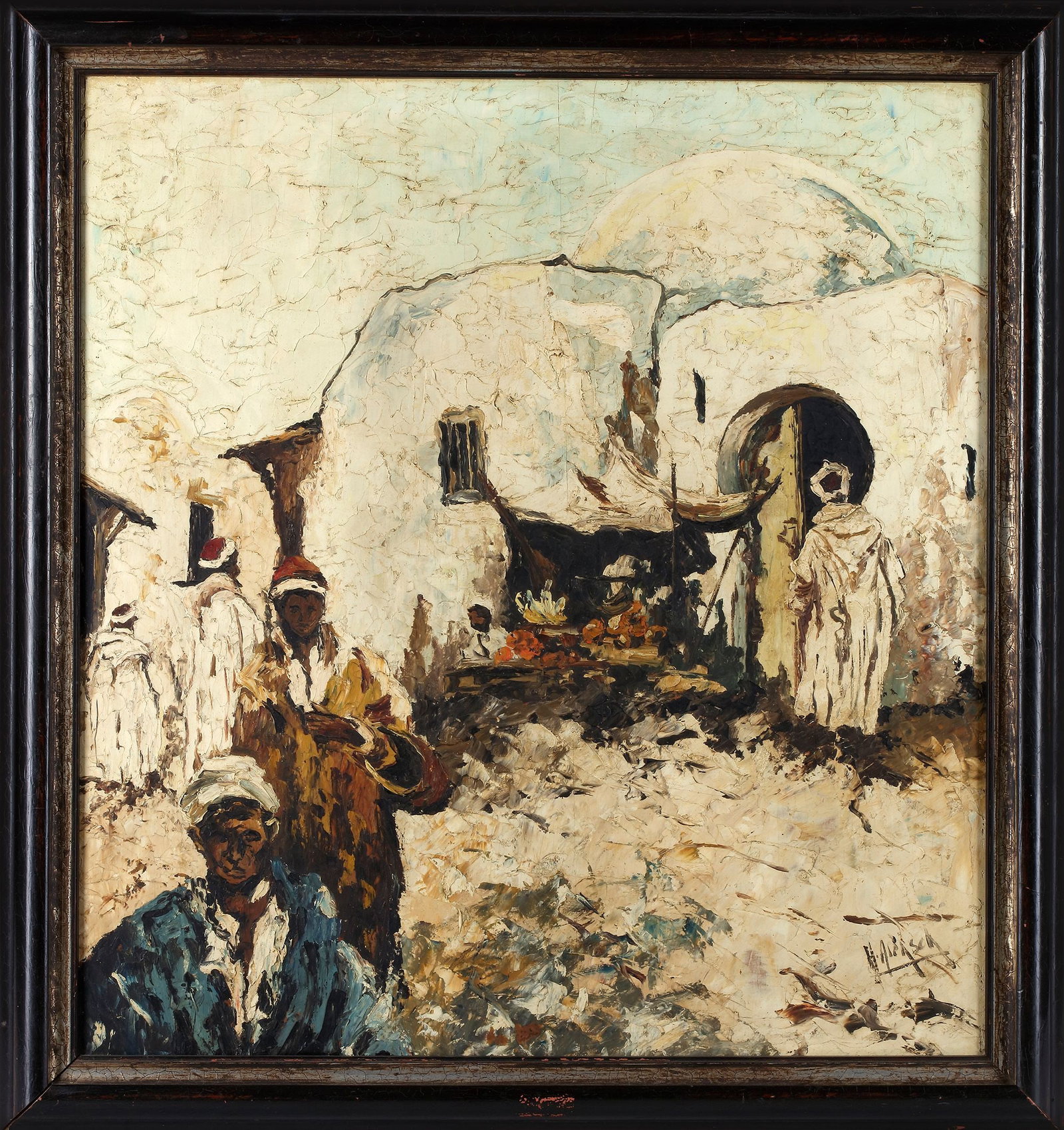 ORIENTALIST SCHOOL, FIGURES IN A STREET, OIL ON CANVAS, 20TH CENTURY (1 of 3)