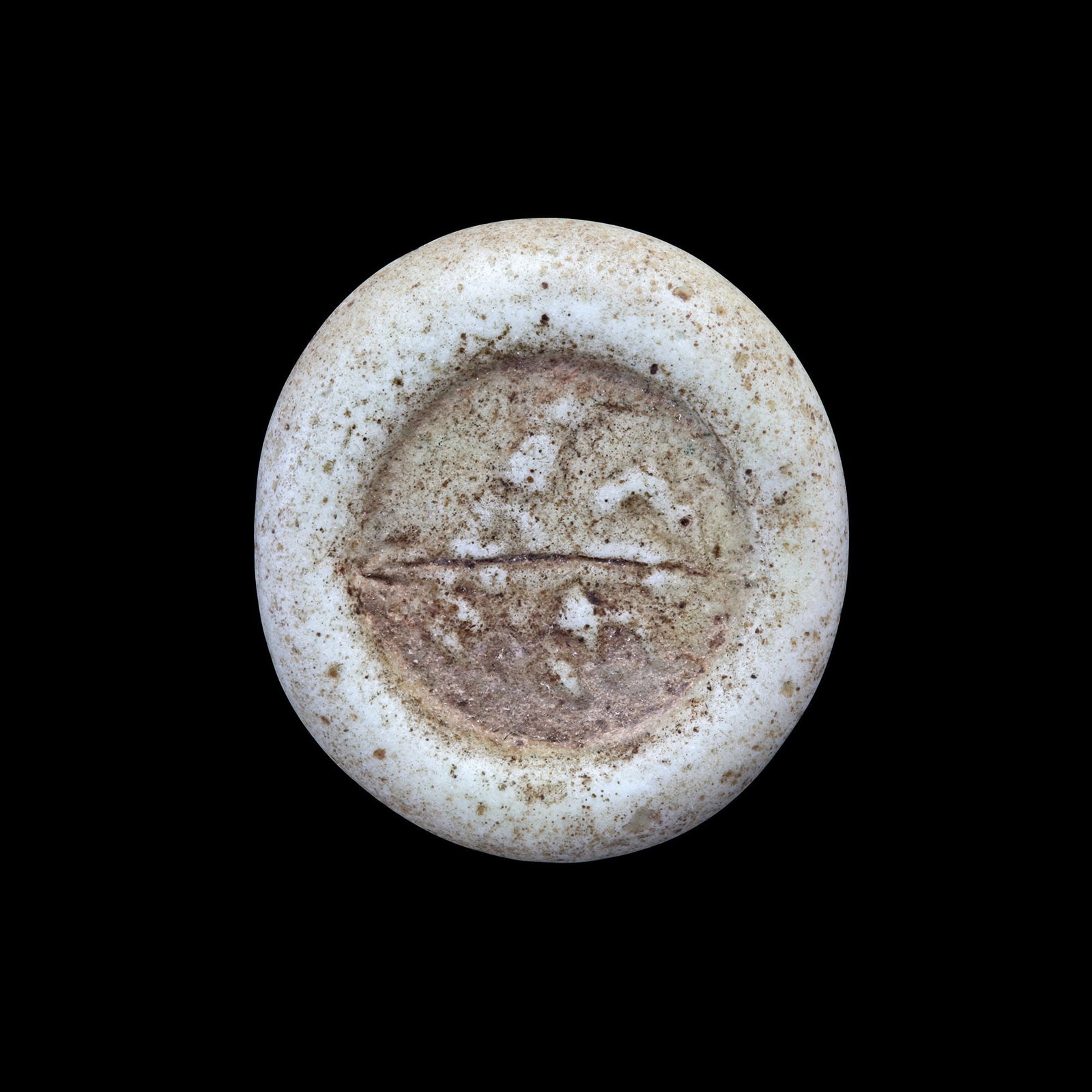 AN ABBASID GLASS WEIGHT OF DOUBLE DIRHAM, BAGHDAD AL-NASIR ( 576-622 AH/ 1080-1225 AD) (1 of 2)