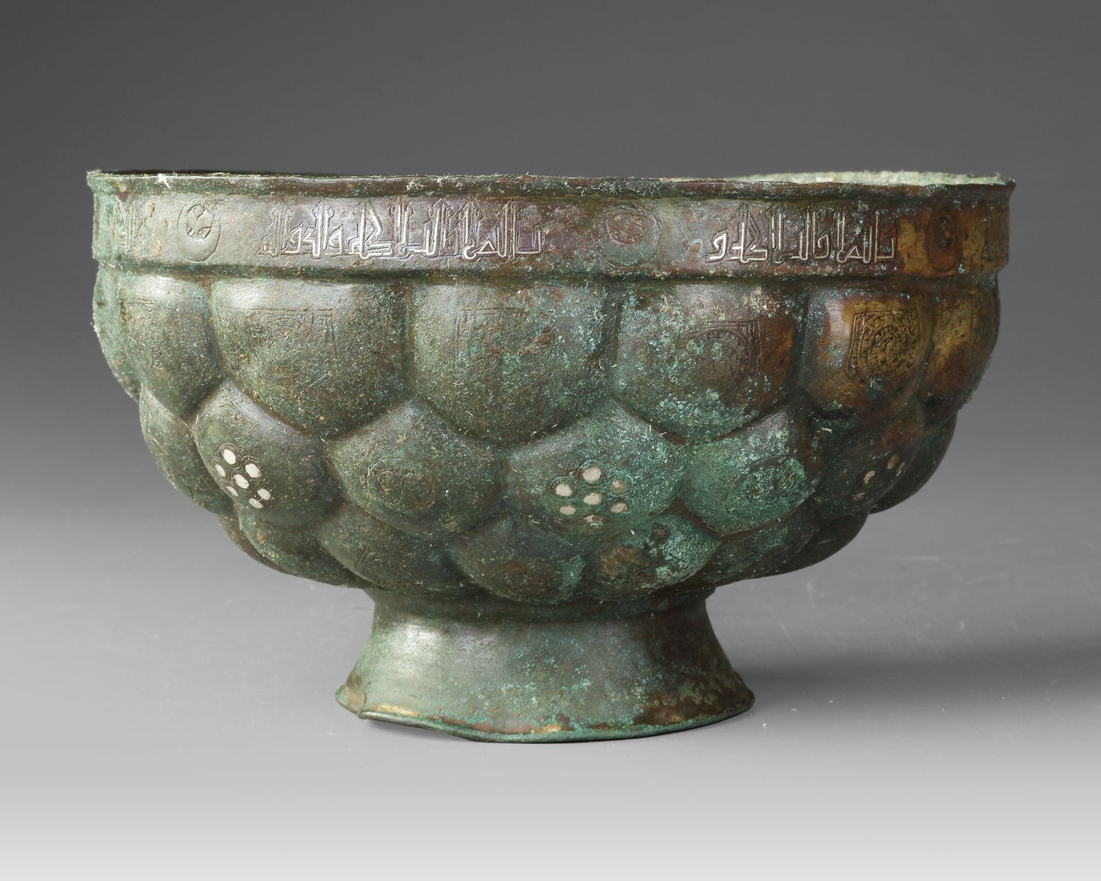 SELJUK KHURASAN SILVER-INLAID BRONZE BOWL, 12THâ€“13TH CENTURY PERSIA (1 of 6)