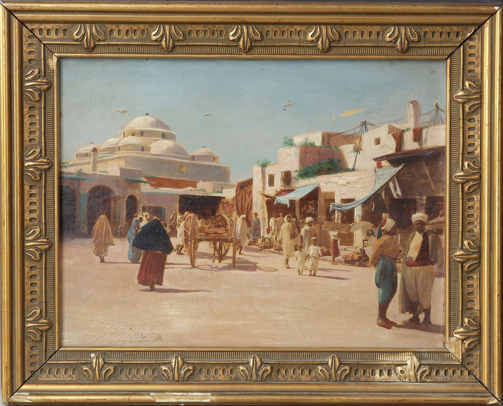 ORIENTALIST SCHOOL (20TH CENTURY), AN ARABIAN MARKET PLACE, OIL ON CANVAS: 34 by 27 cm.