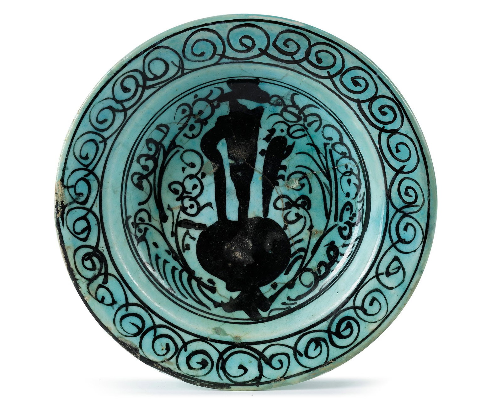 A DAMASCUS POTTERY DISH, OTTOMAN PROVINCES, SECOND HALF 16TH CENTURY (1 of 3)