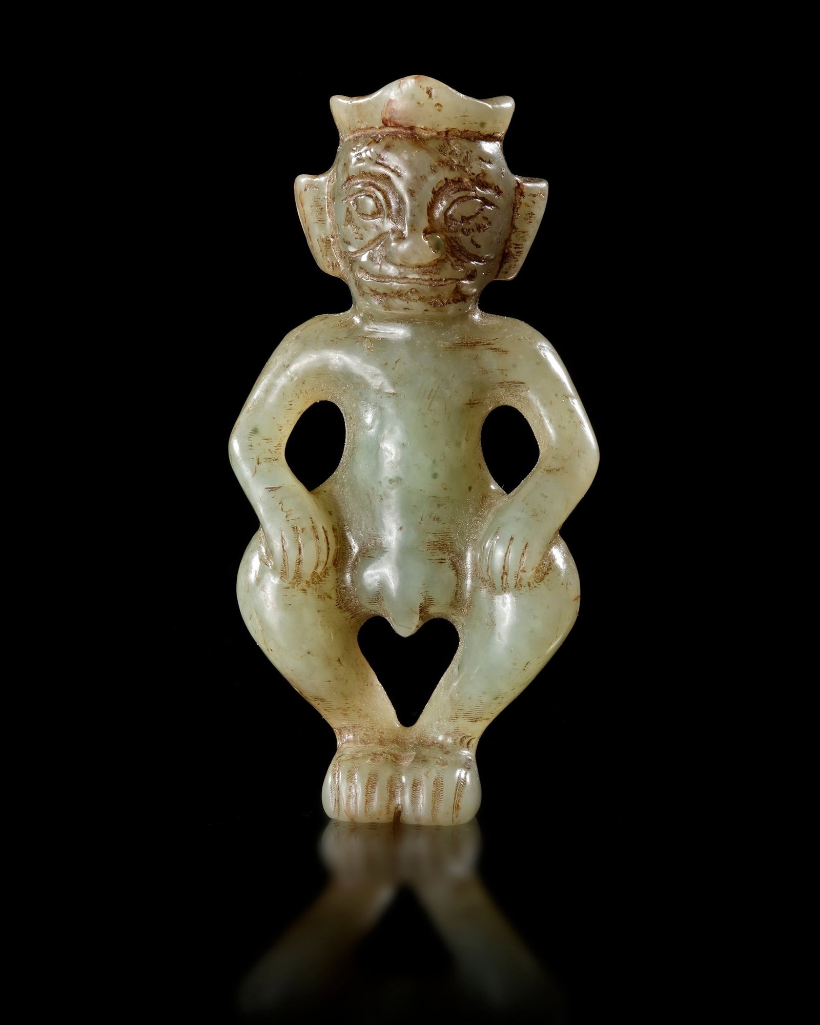 A CHINESE JADE OF A HUMAN FIGURE, NEOLITHIC PERIOD, (c. 3300â€“2600 BC) (1 of 3)