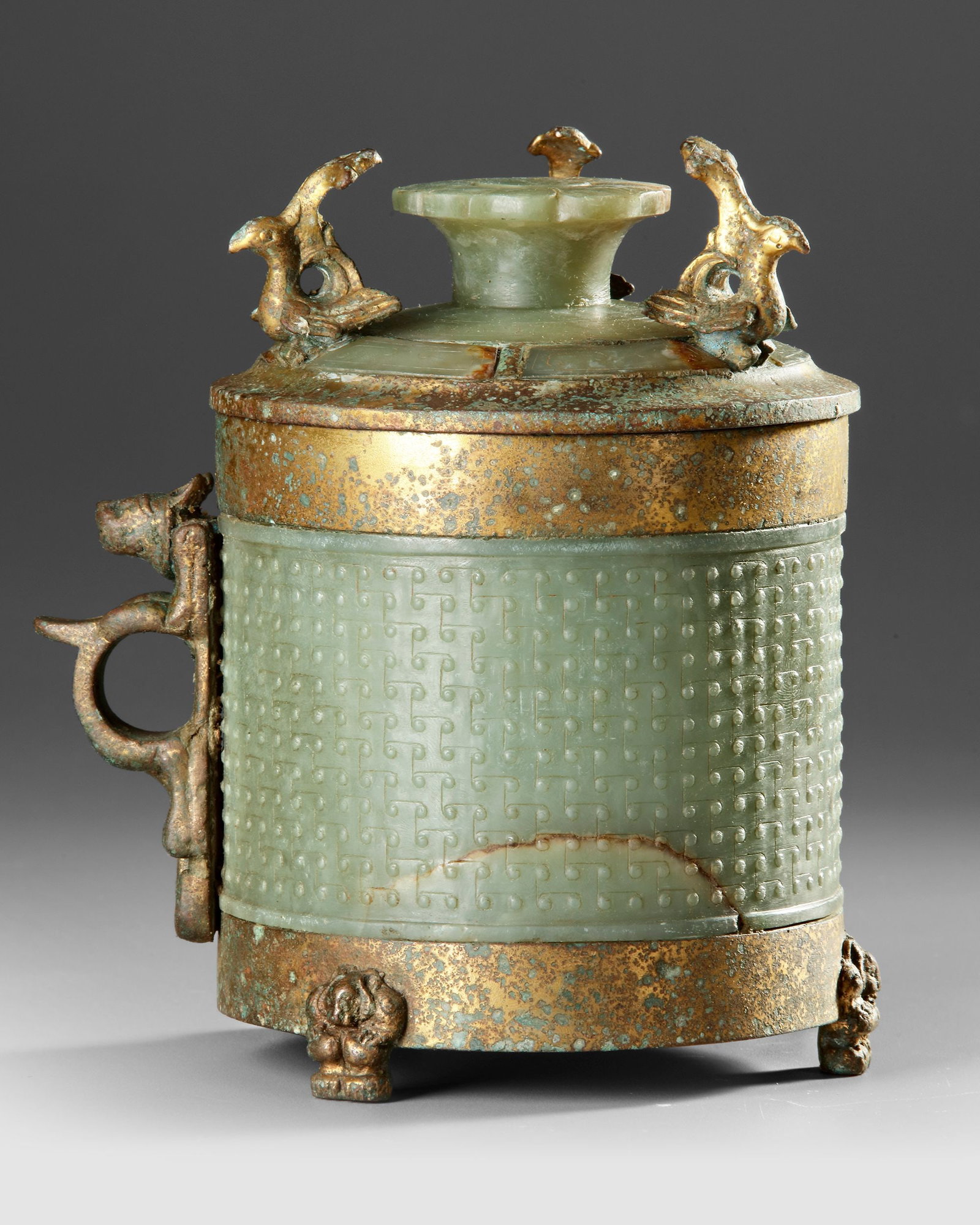A BRONZE-MOUNTED JADE CENSER AND COVER, CHINA, ZHOU DYNASTY (1046-256 BC) (1 of 5)