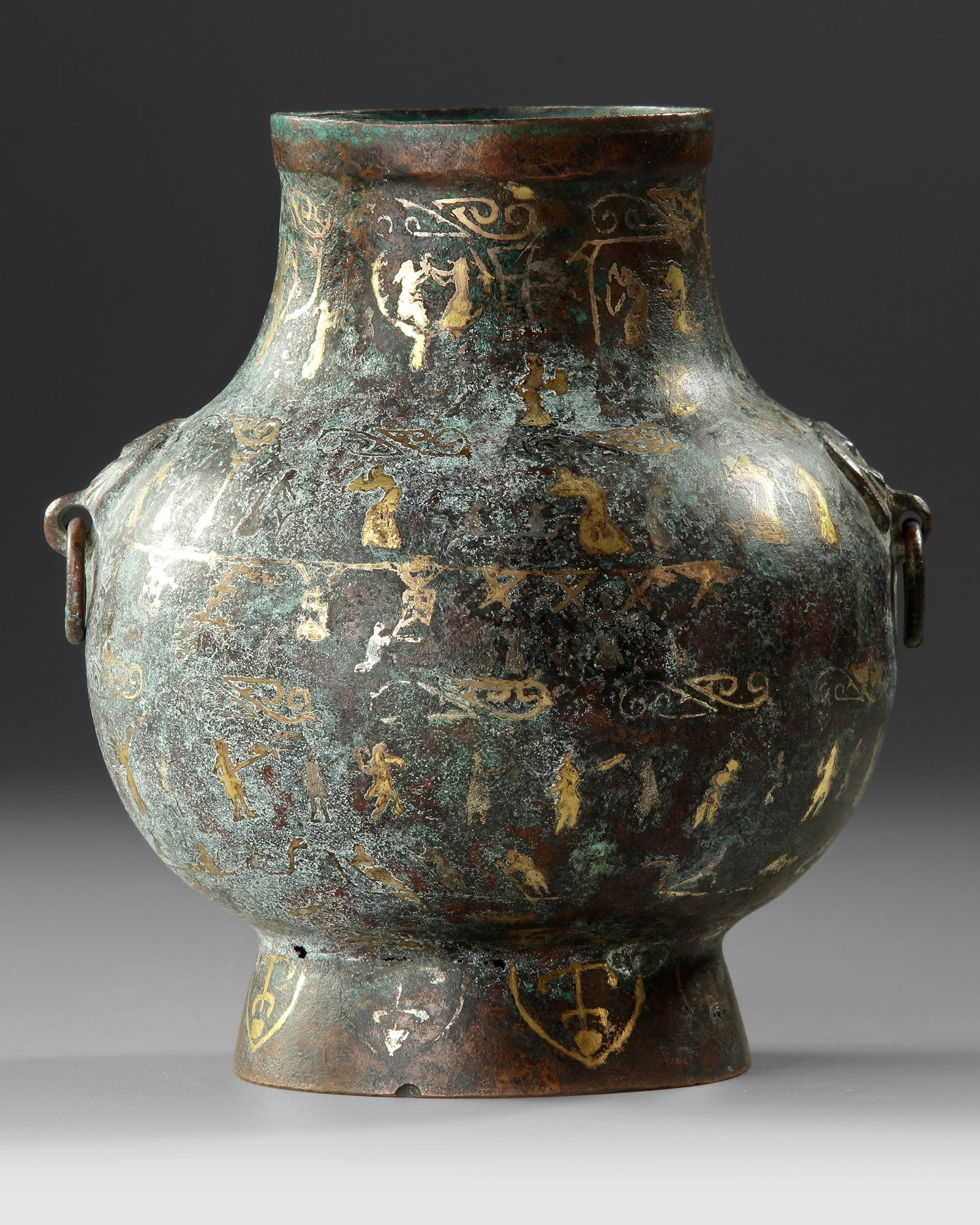 A GOLD AND SILVER INLAID BRONZE AMPHORA, CHINA, WARRING STATES PERIOD (475â€“221 BC). (1 of 3)