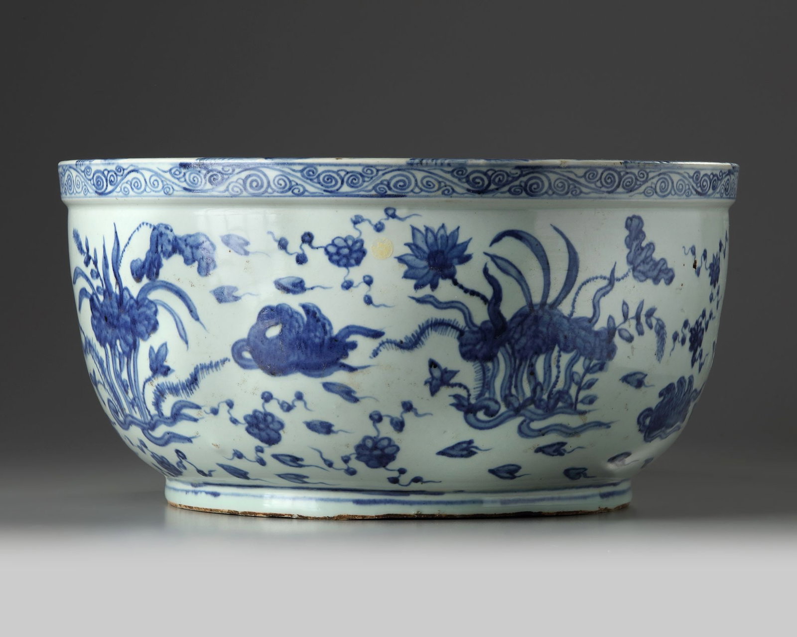 A CHINESE BLUE AND WHITE DUCKS AND LOTUS' BASIN, MING DYNASTY (1368-1644) (1 of 6)